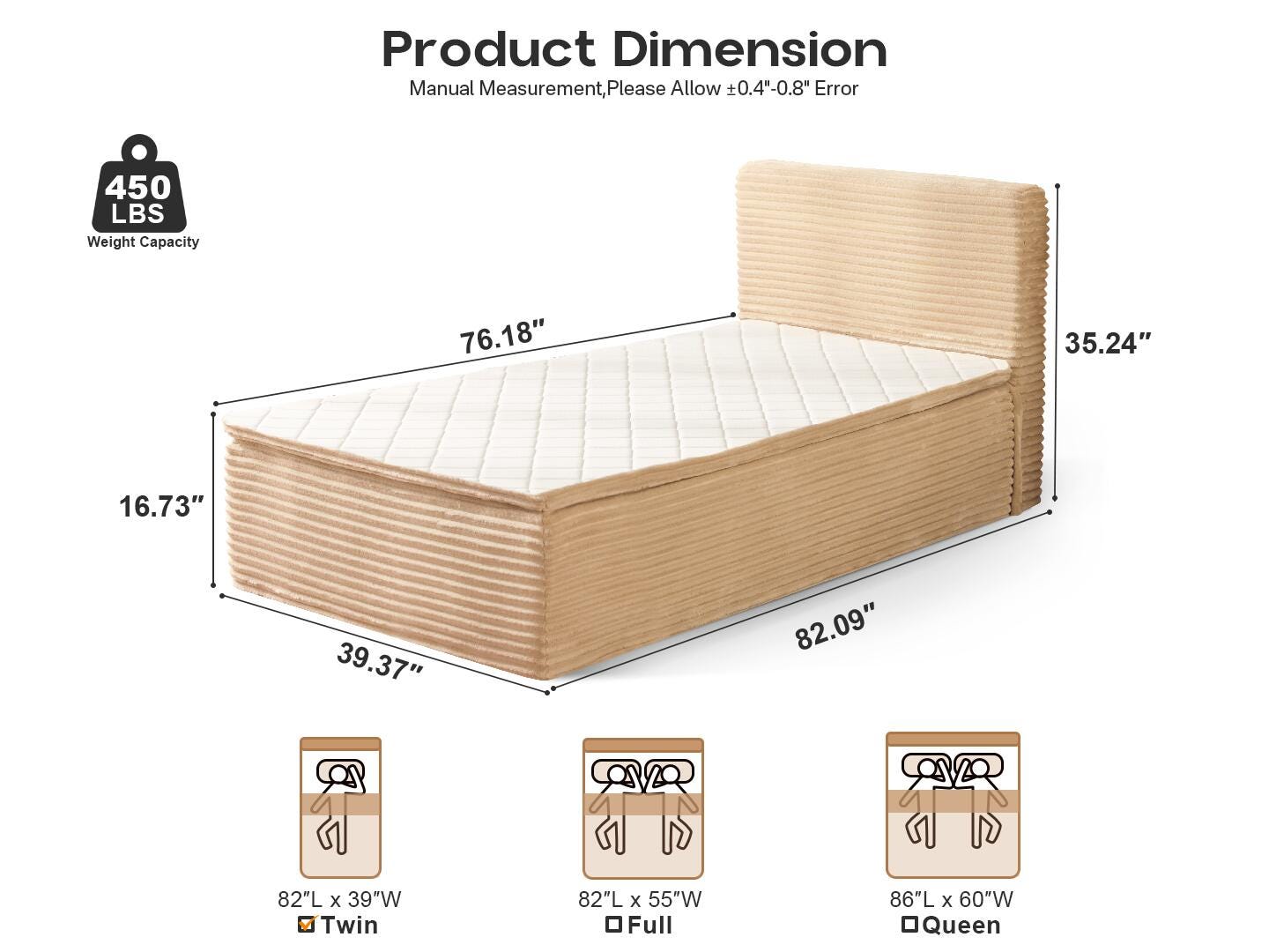 HOMLUX Medium Twin Mattress, Beige, large