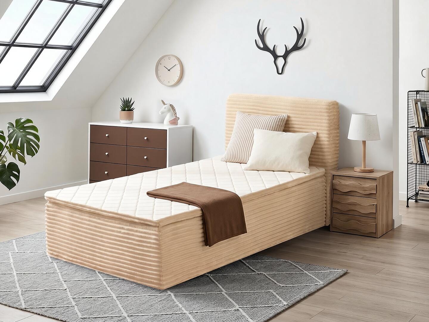 HOMLUX Medium Twin Mattress, Beige, large