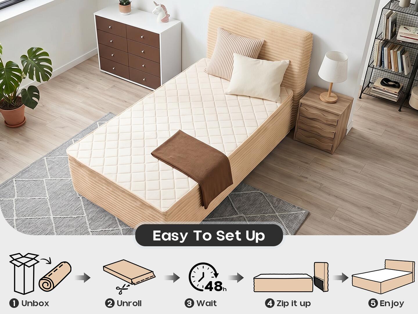 HOMLUX Medium Twin Mattress, Beige, large