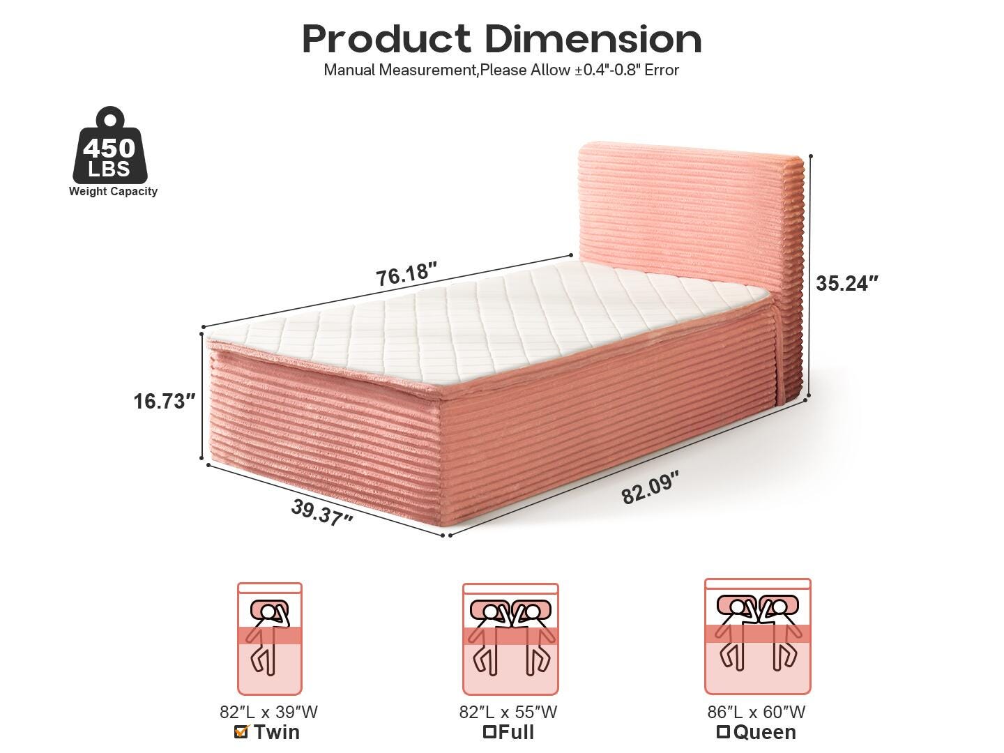 HOMLUX Medium Twin Mattress, Pink, large