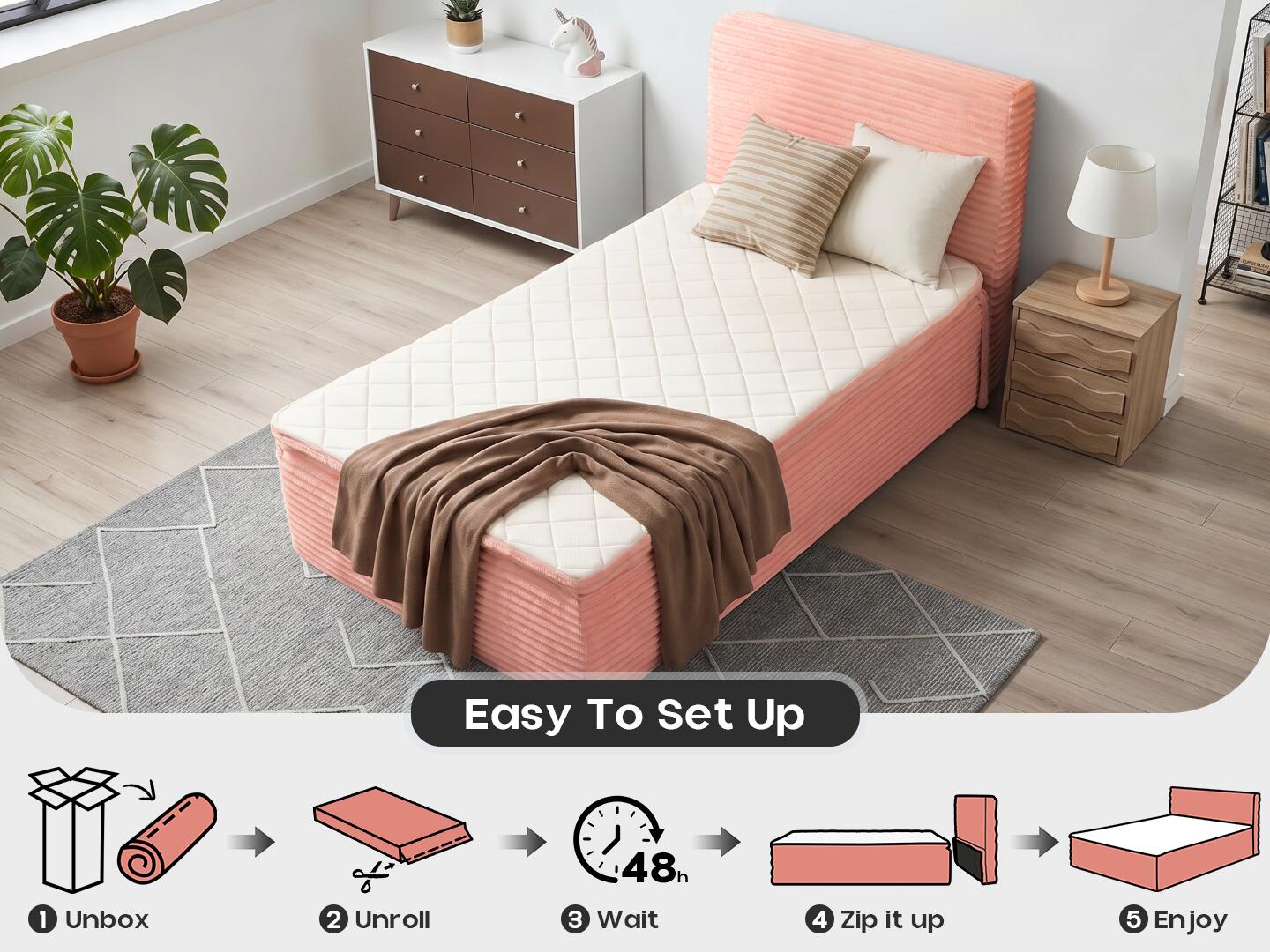 HOMLUX Medium Twin Mattress, Pink, large