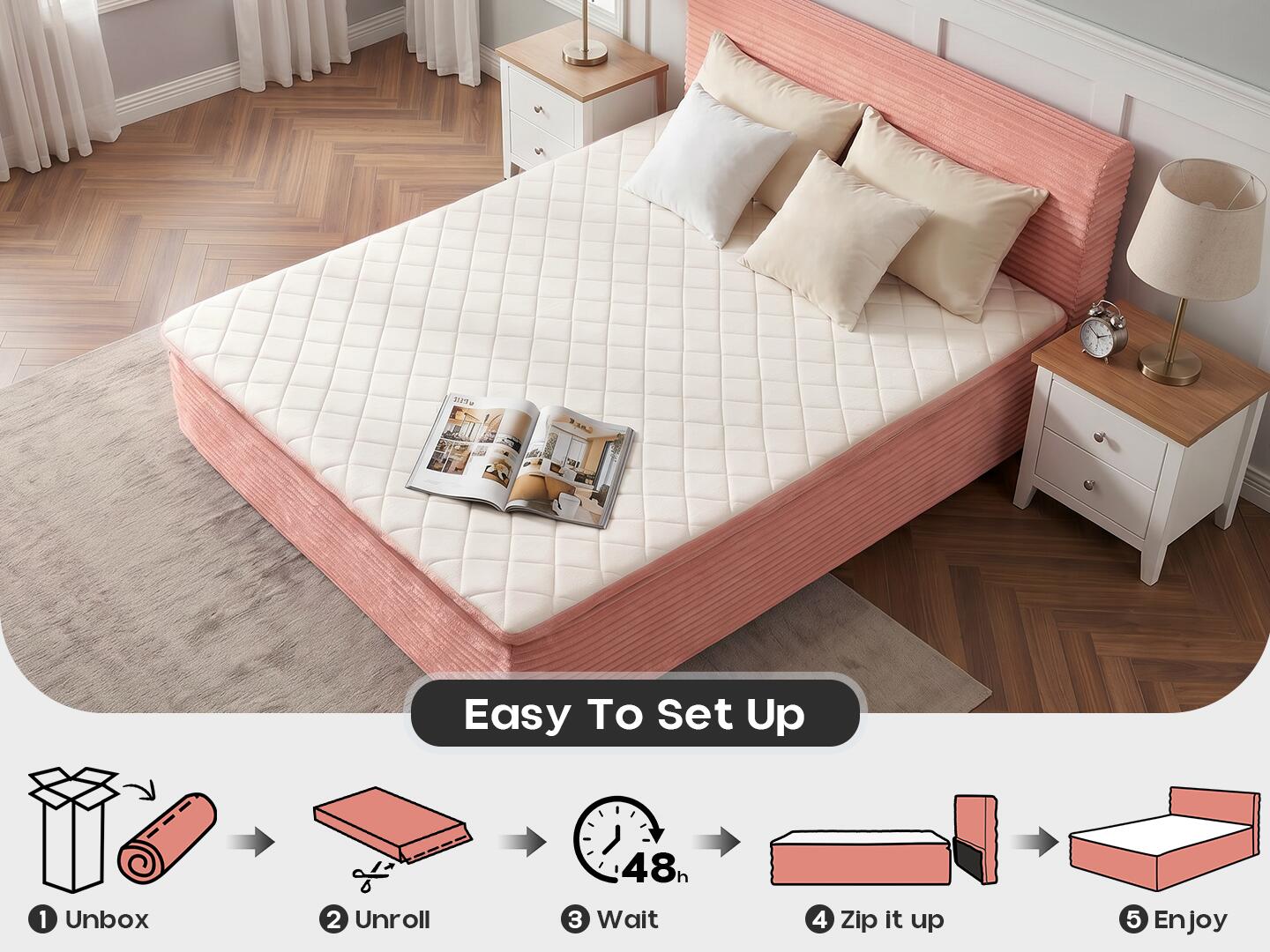 HOMLUX Medium Queen Mattress, Pink, large