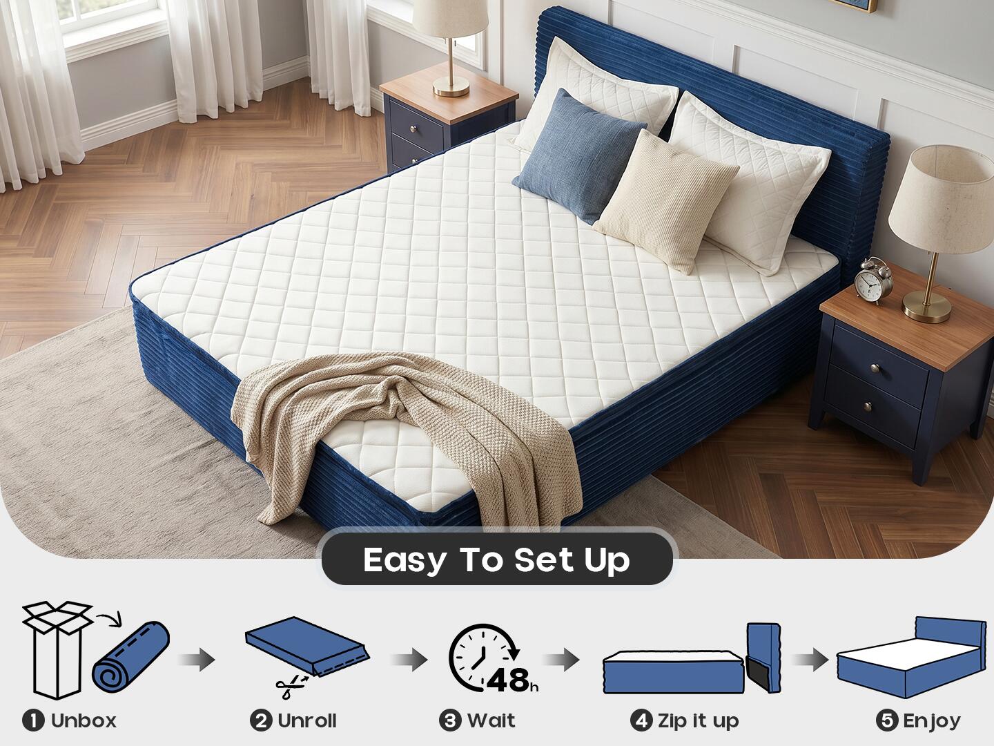 HOMLUX Medium Queen Mattress, Blue, large