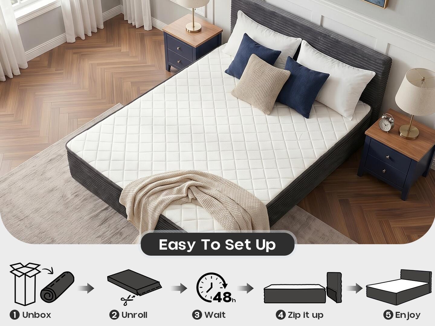 HOMLUX Medium Queen Mattress, Gray, large
