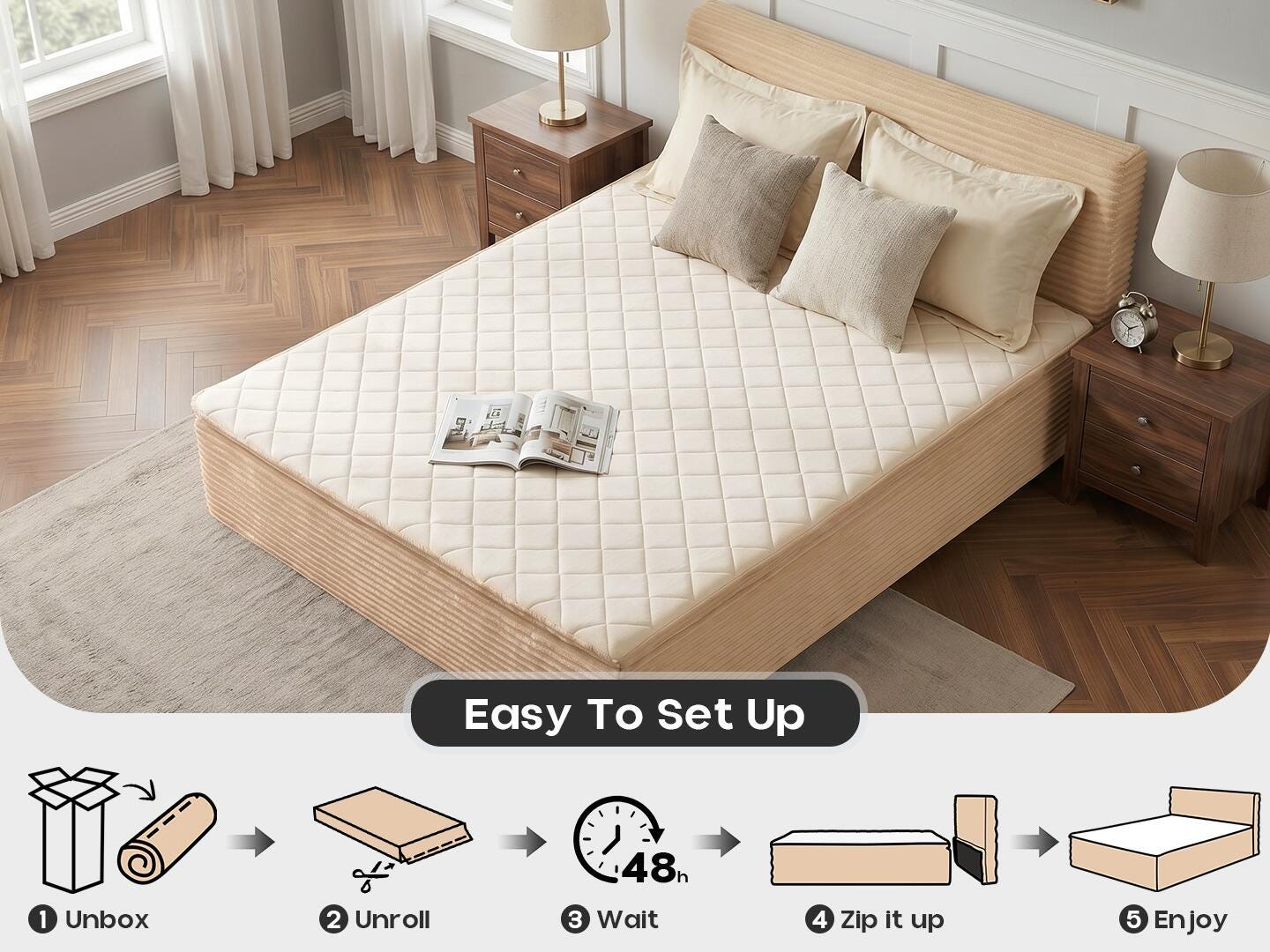 HOMLUX Medium Queen Mattress, Beige, large
