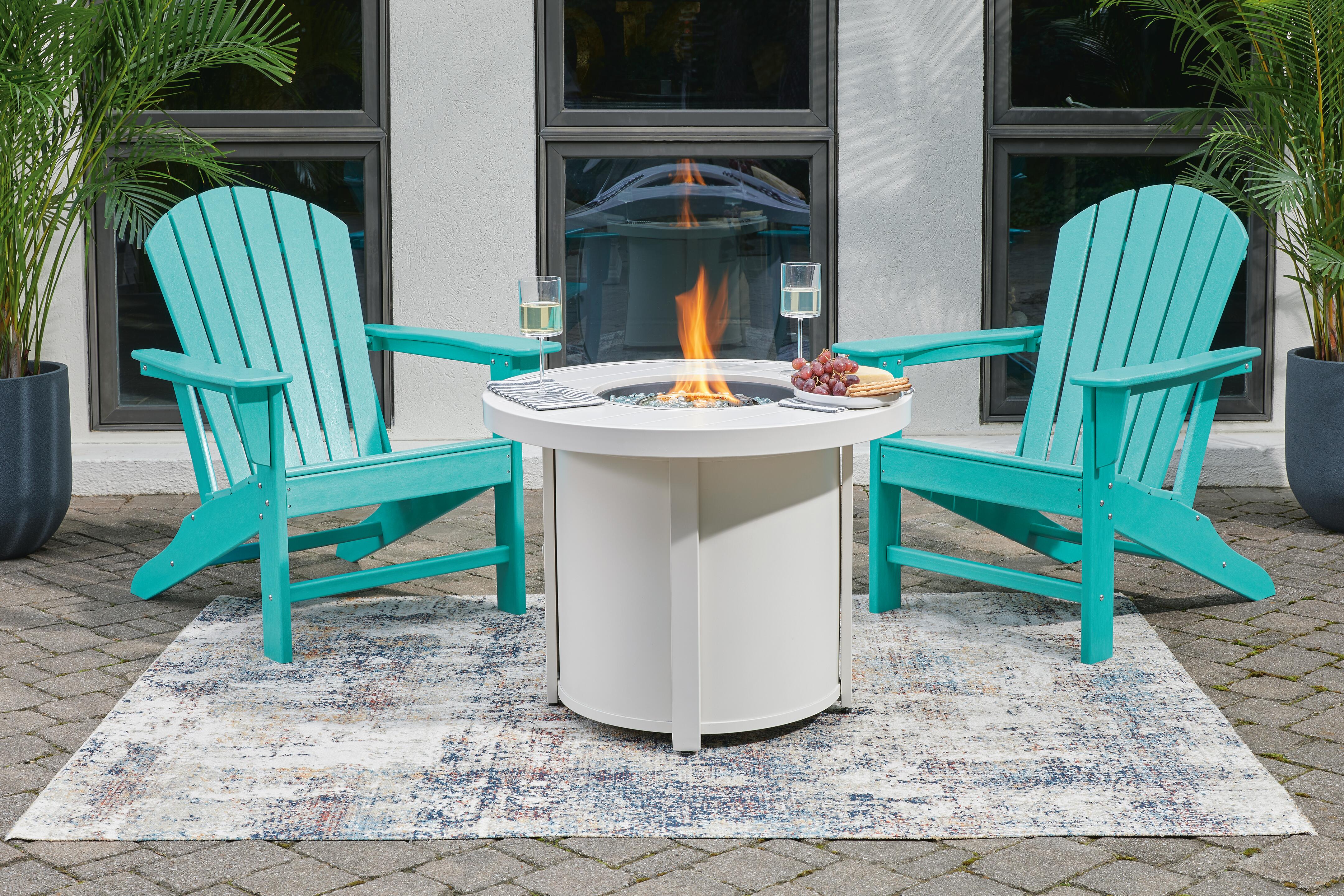Sundown Treasure Fire Pit Table and 2 Chairs, Turquoise, large