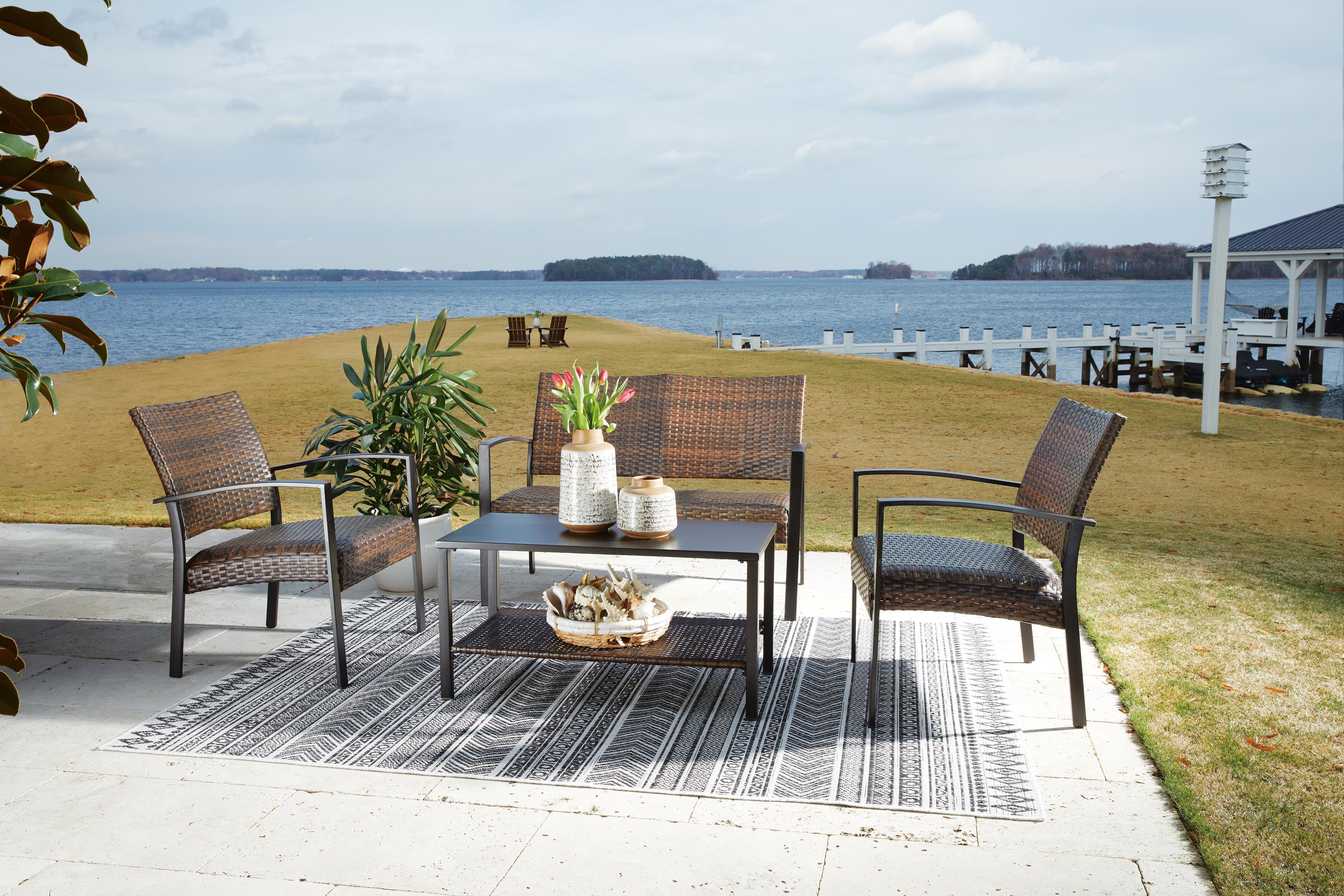 Zariyah Outdoor Love/Chairs/Table Set (Set of 4), , large