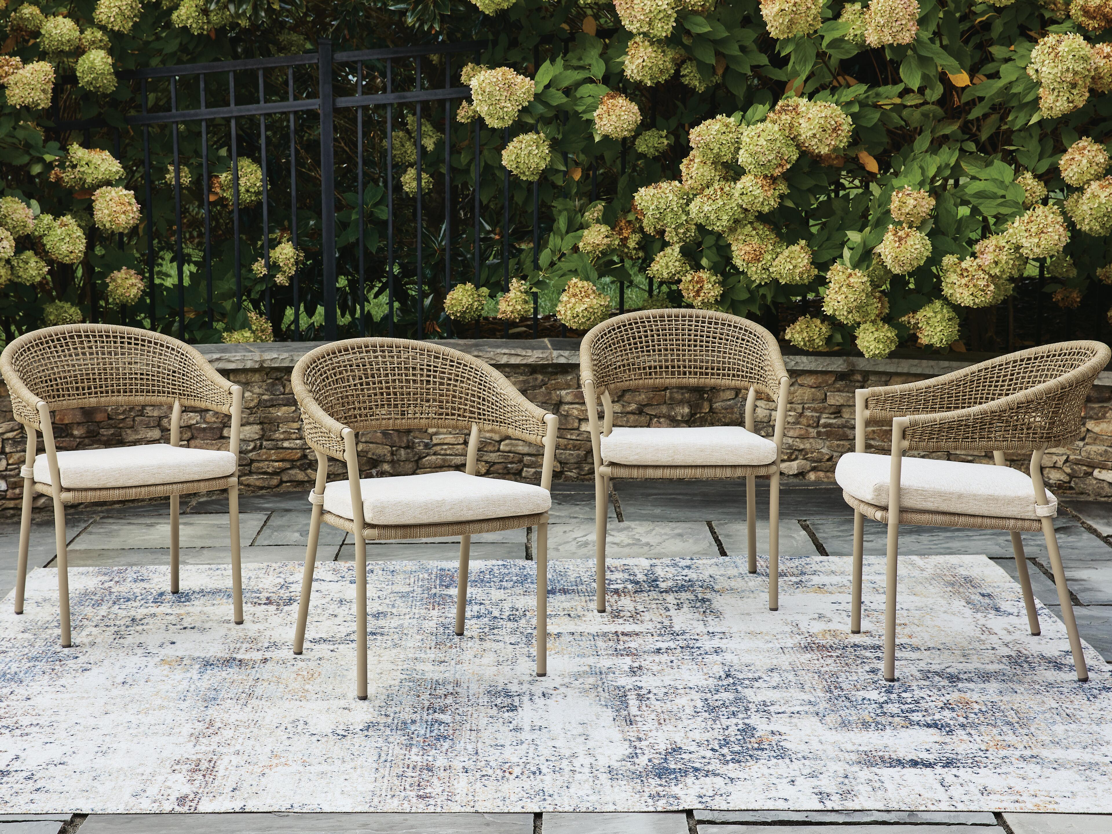 Ocean Park Outdoor Arm Chair with Cushion (Set of 4), Beige