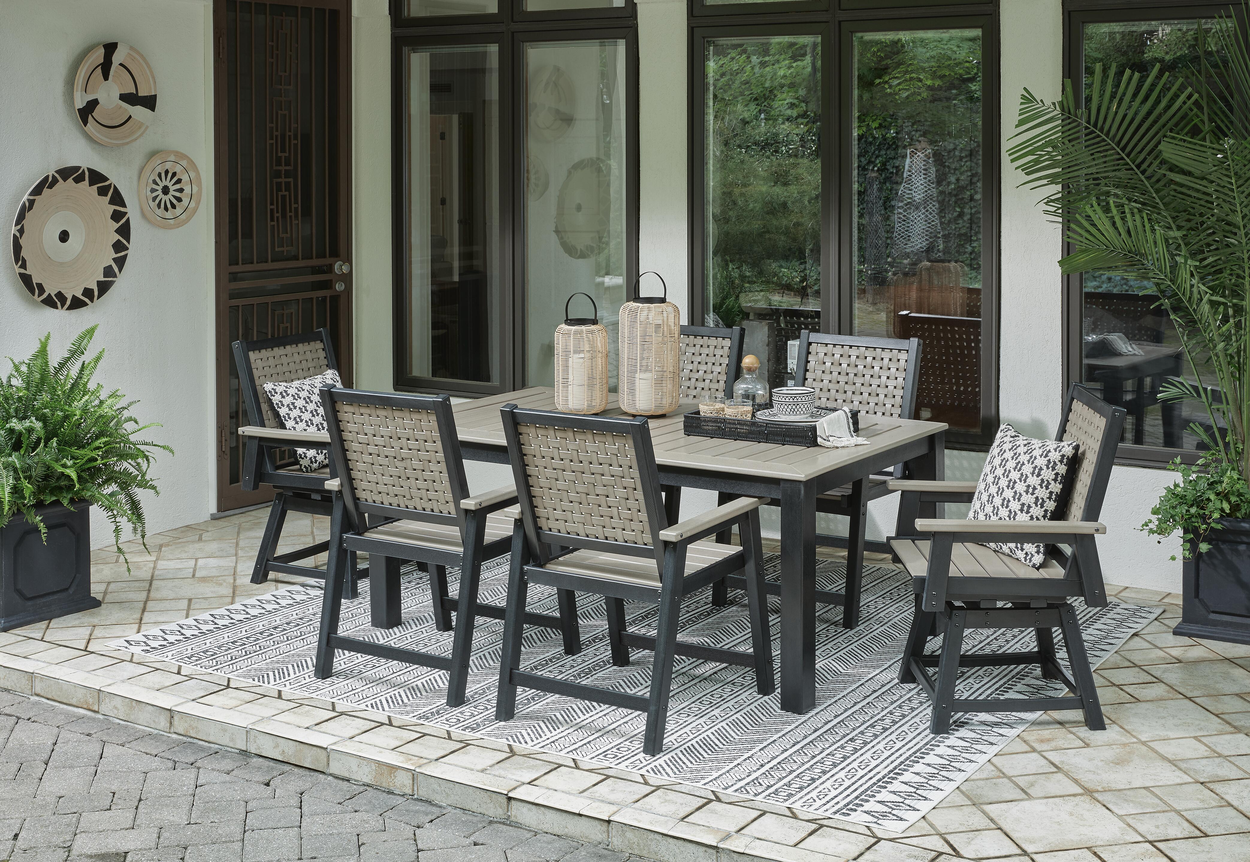 Mount Valley Outdoor Dining Table, 2 Swivel Arm Chairs and 4 Arm Chairs - image 1