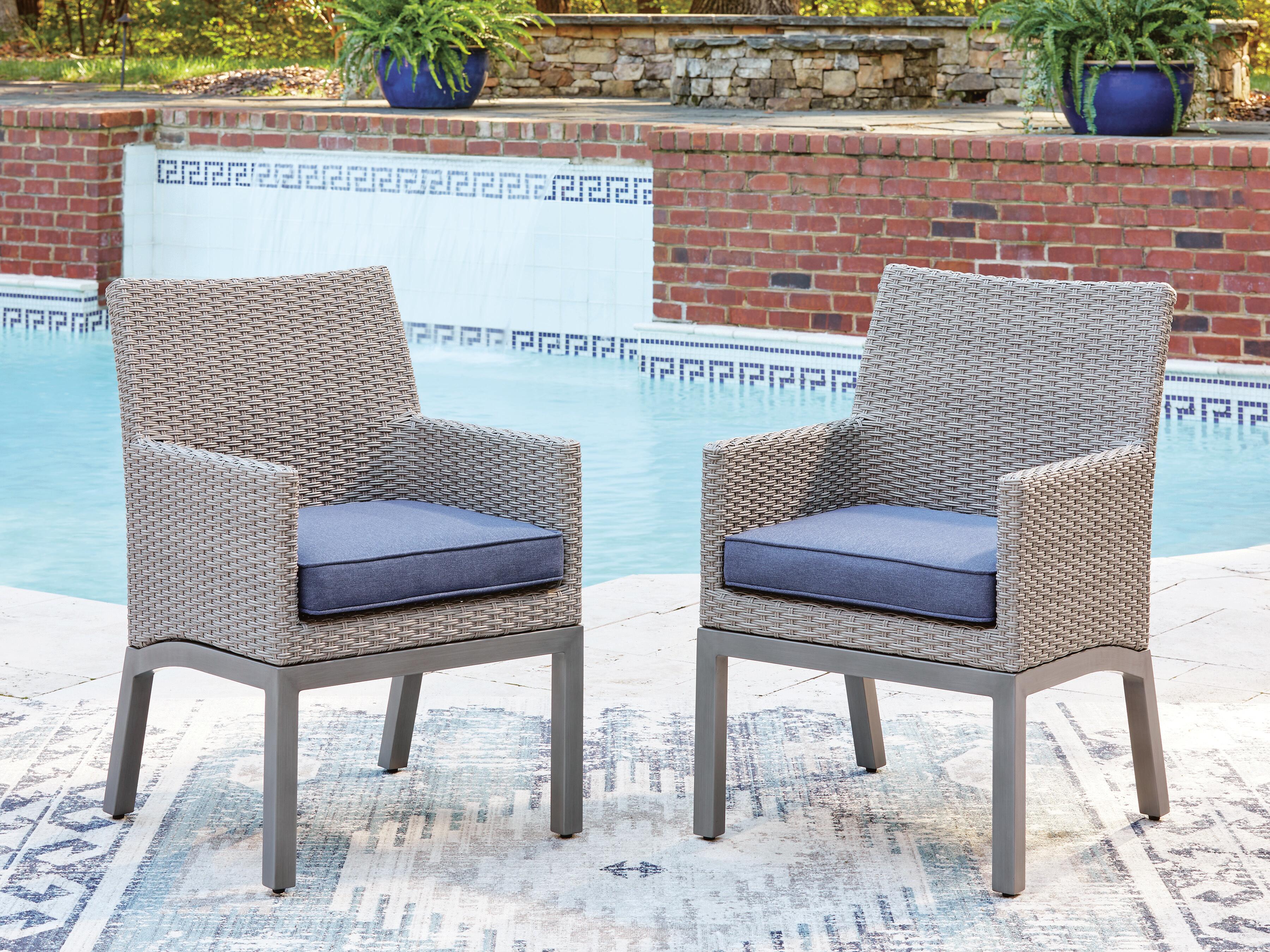 Dillon Beach Outdoor Arm Chair with Cushion (Set of 2), Blue/Gray