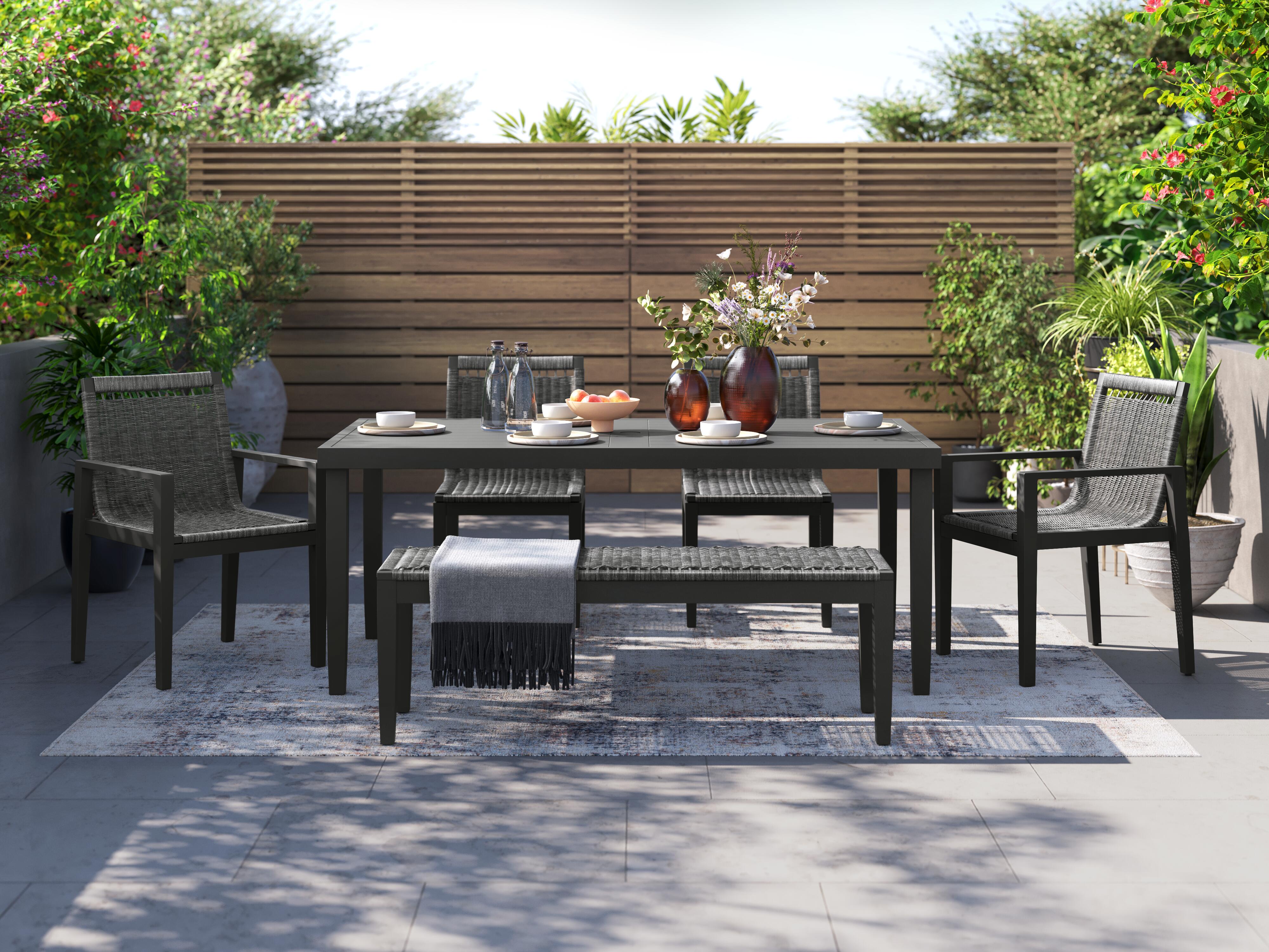 Maroska Outdoor Dining Table and 4 Chairs and Bench, , large