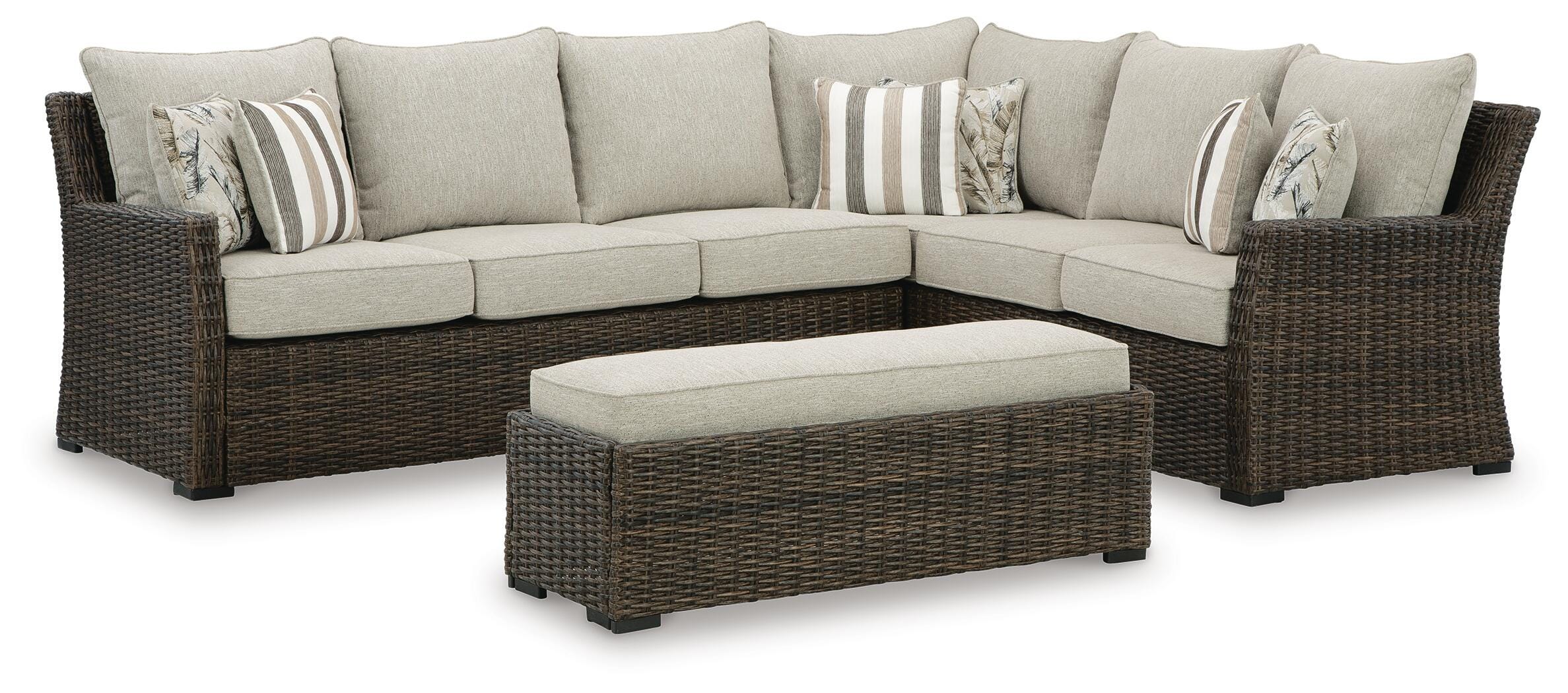 Brook Ranch Outdoor Sofa Sectional/Bench with Cushion (Set of 3) - image 2