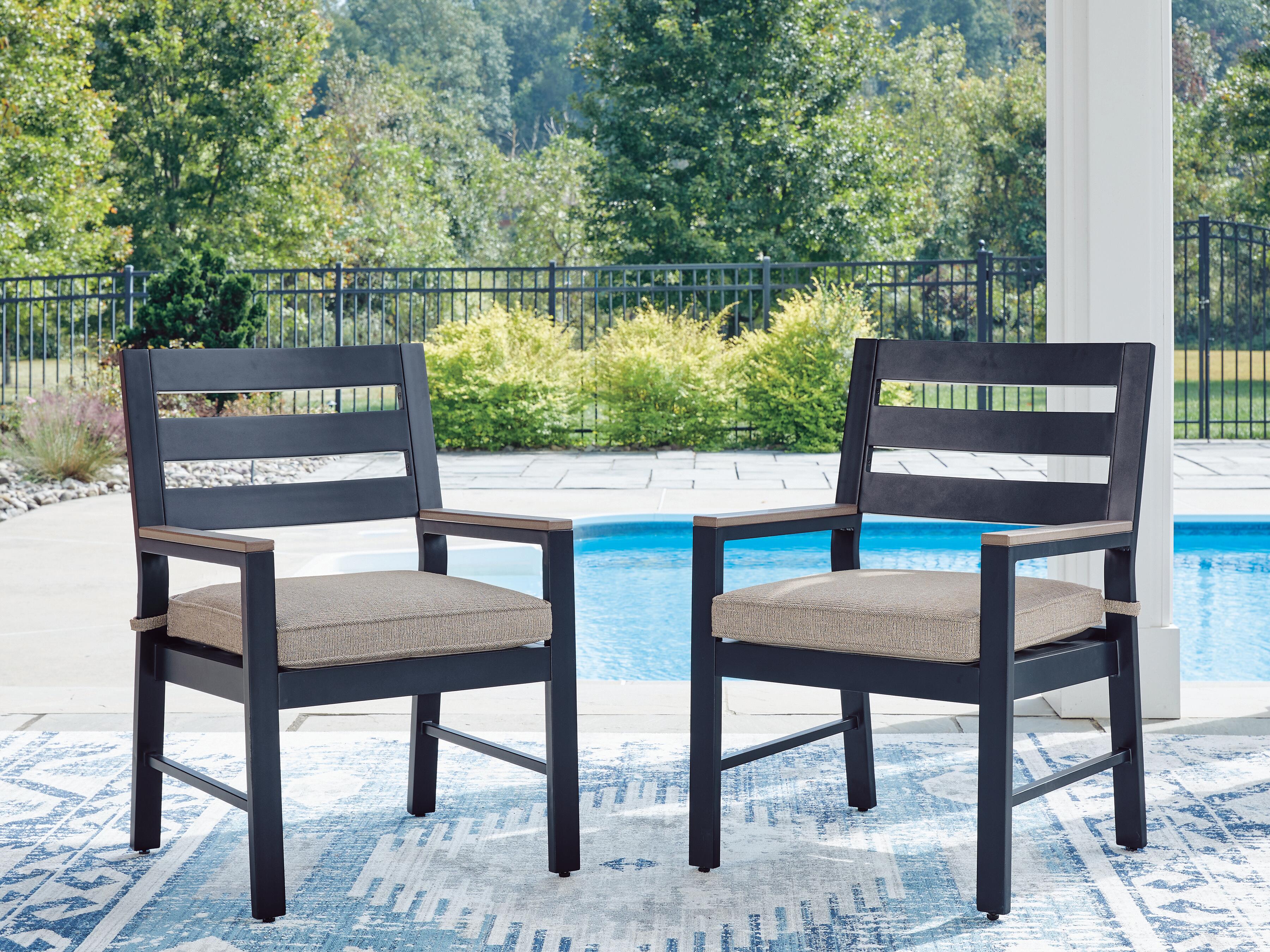 Mabry Shores Outdoor Arm Chair with Cushion (Set of 2), Navy Blue/Driftwood