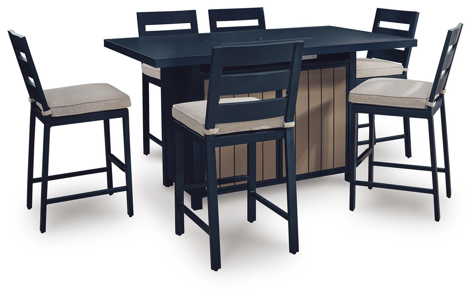 Mabry Shores Outdoor Fire Pit Table and 6 Barstools, , large
