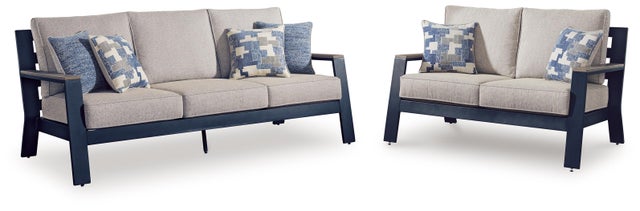 Mabry Shores Outdoor Sofa and Loveseat, Navy Blue/Driftwood