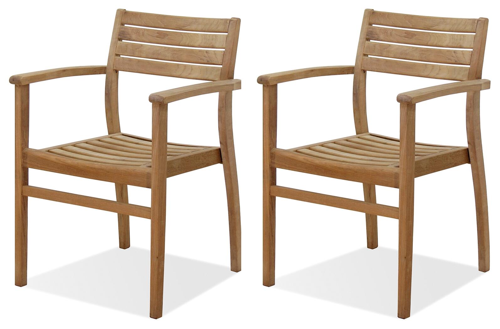 Teak Armchair with Horizontal Slats (Set of 2), , large