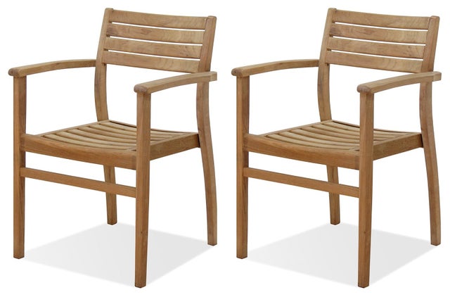 Outdoor Teak Armchair with Horizontal Slats (Set of 2)