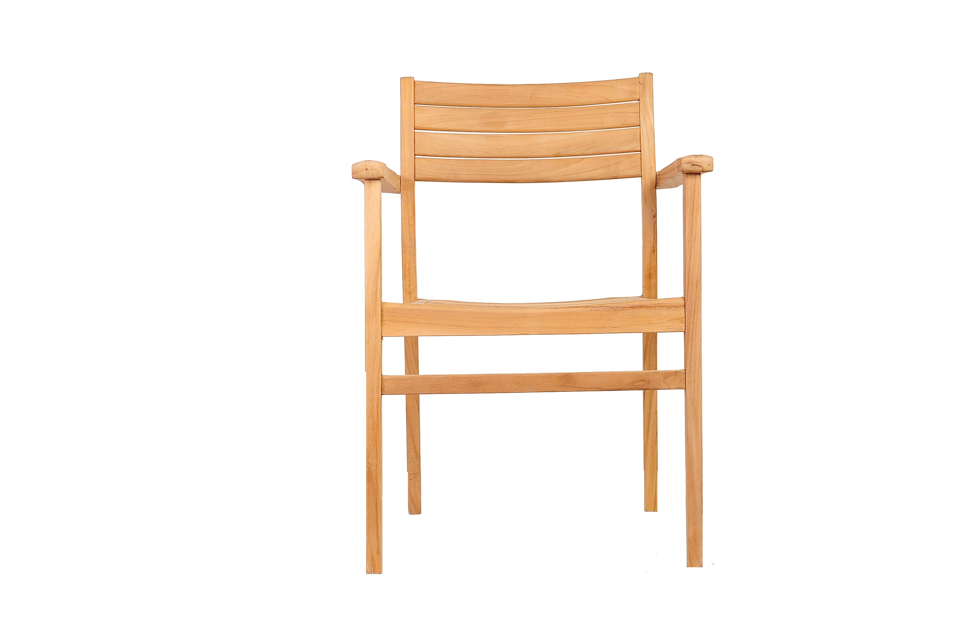 Teak Armchair with Horizontal Slats (Set of 2), , swatch
