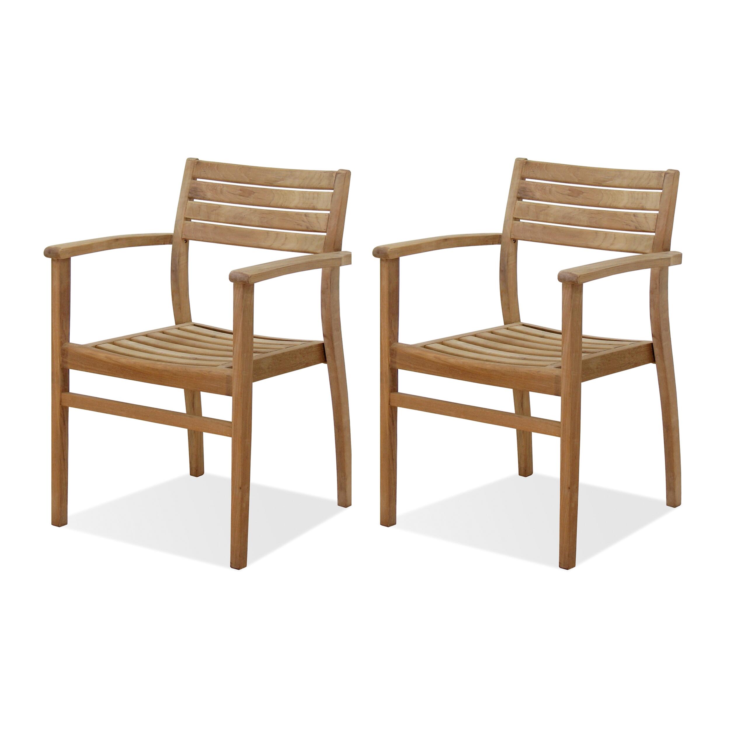Teak Armchair with Horizontal Slats (Set of 2), , large