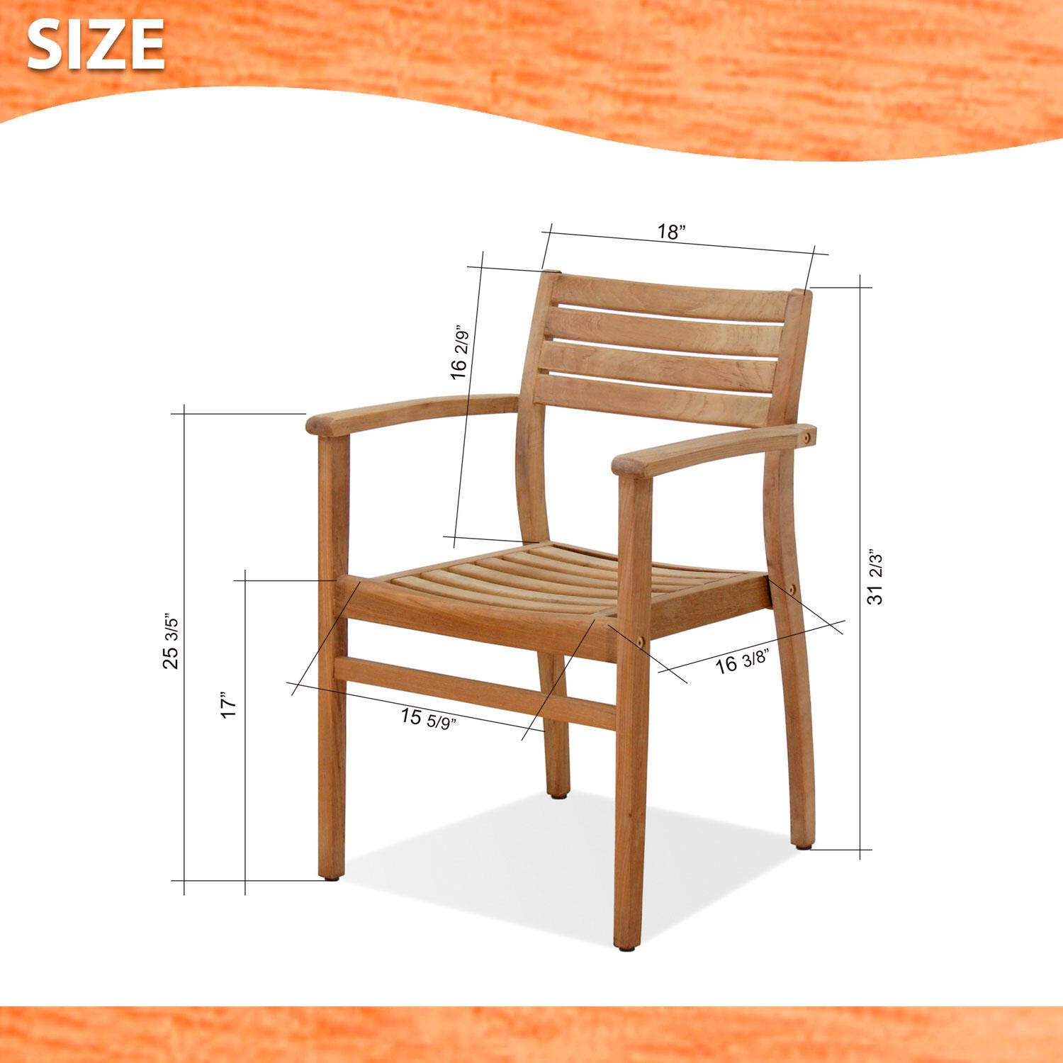 Teak Armchair with Horizontal Slats (Set of 2), , large
