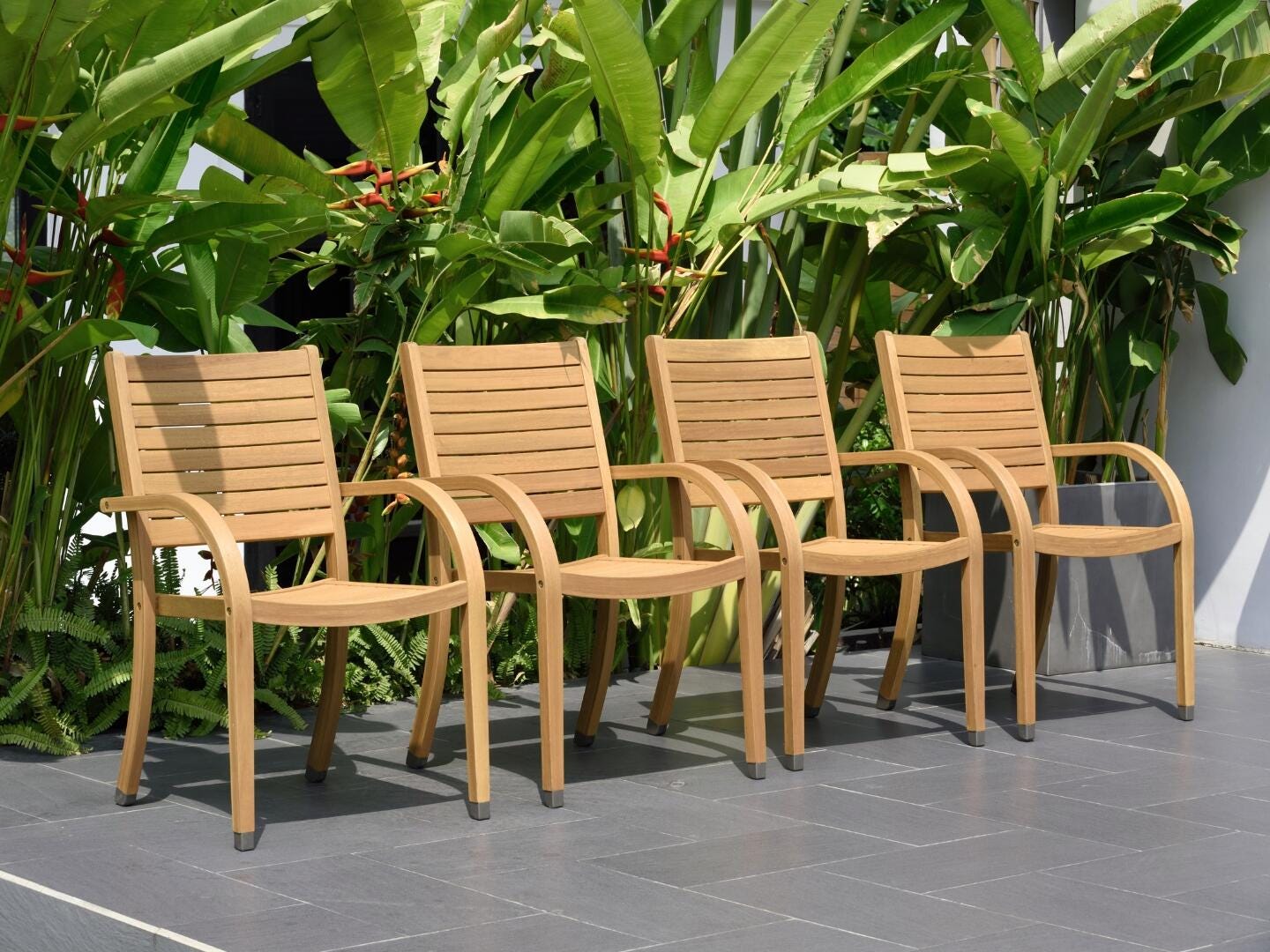Amazonia Teak Finish Armchairs (Set of 4), Light Brown, rollover