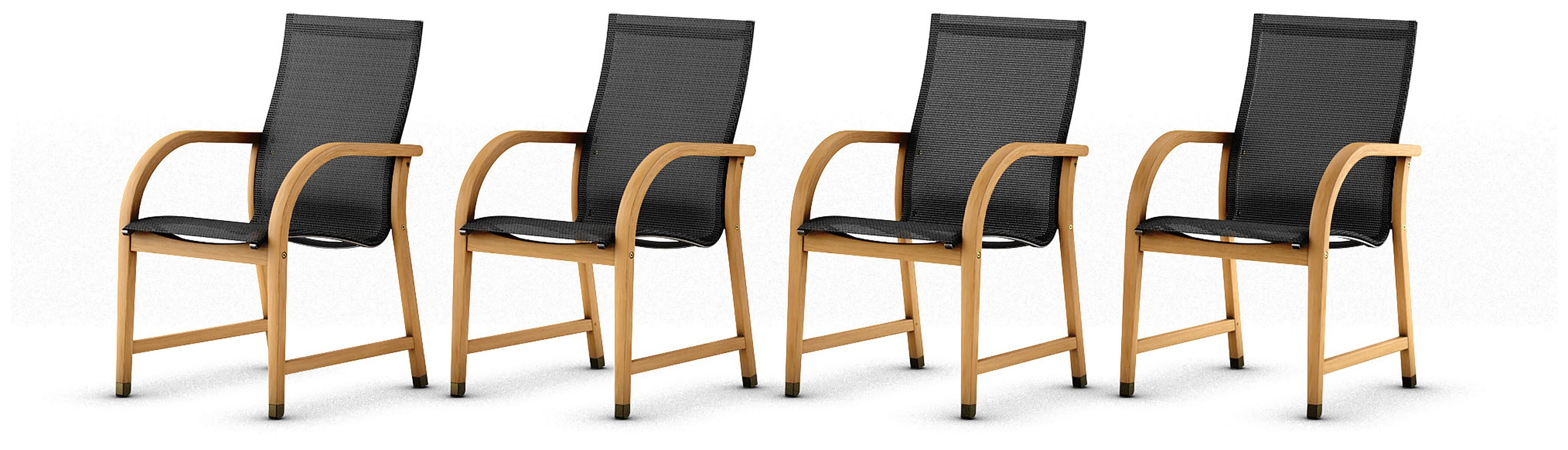 Amazonia Teak Finish and Sling Armchairs (Set of 4), Black/Light Brown, large