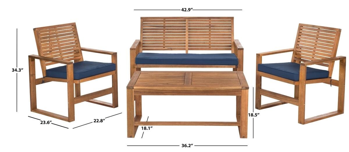Safavieh Ozark Outdoor Living Set (Set of 4), Brown/Blue, large