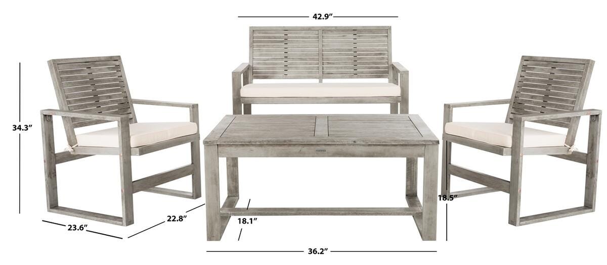 Safavieh Ozark Outdoor Living Set (Set of 4), Gray, large