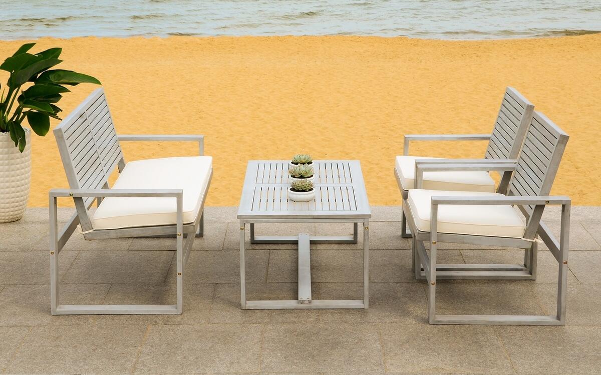 Safavieh Ozark Outdoor Living Set (Set of 4), Gray, large