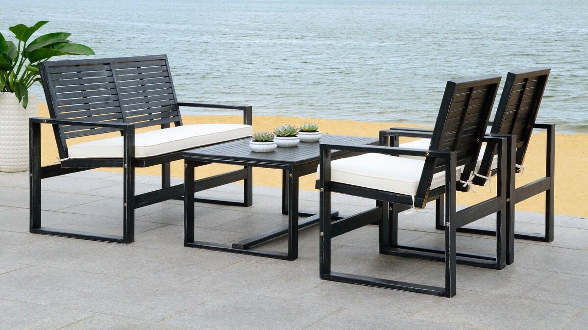 Safavieh Ozark Outdoor Living Set (Set of 4), Black, large