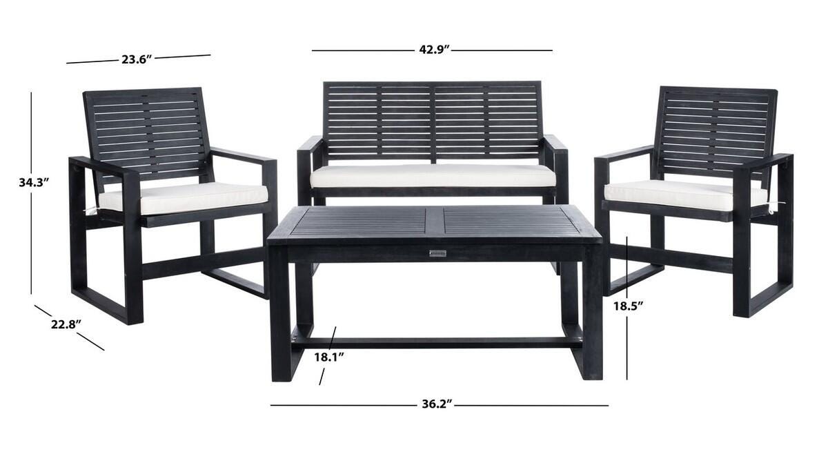 Safavieh Ozark Outdoor Living Set (Set of 4), Black, large