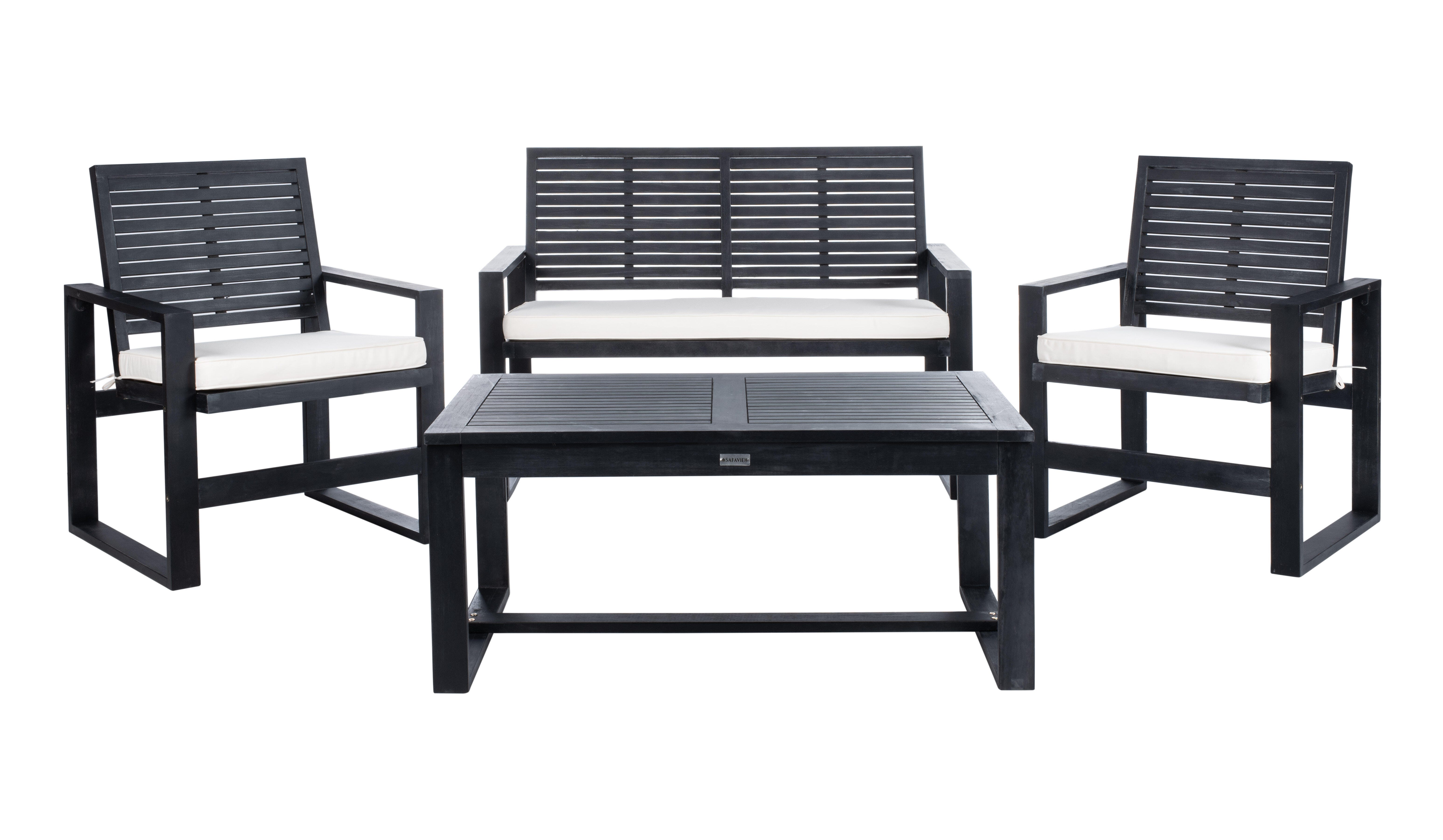 Safavieh Ozark Outdoor Living Set (Set of 4), Black, large