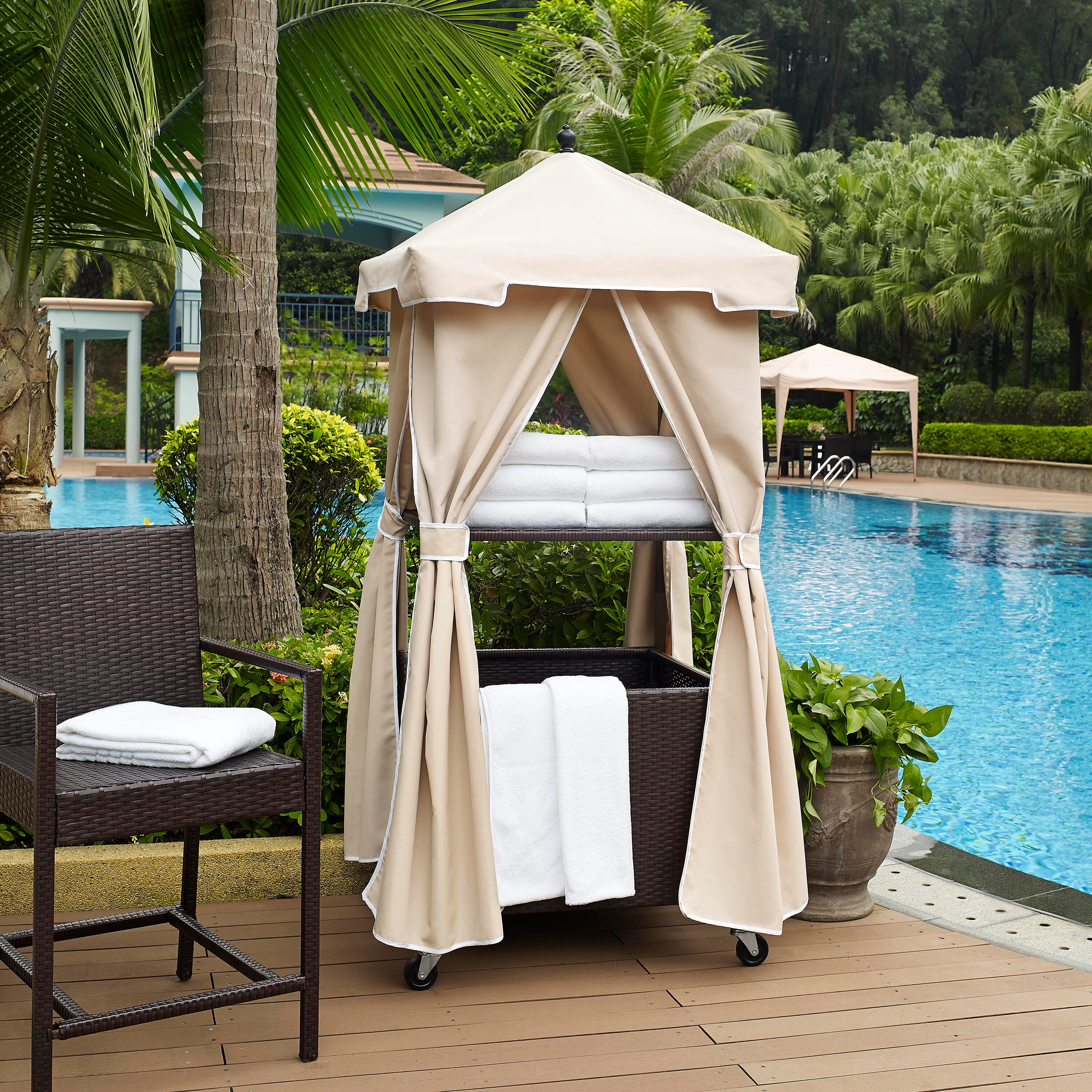 Crosley Palm Harbor Outdoor Wicker Towel Valet, , large