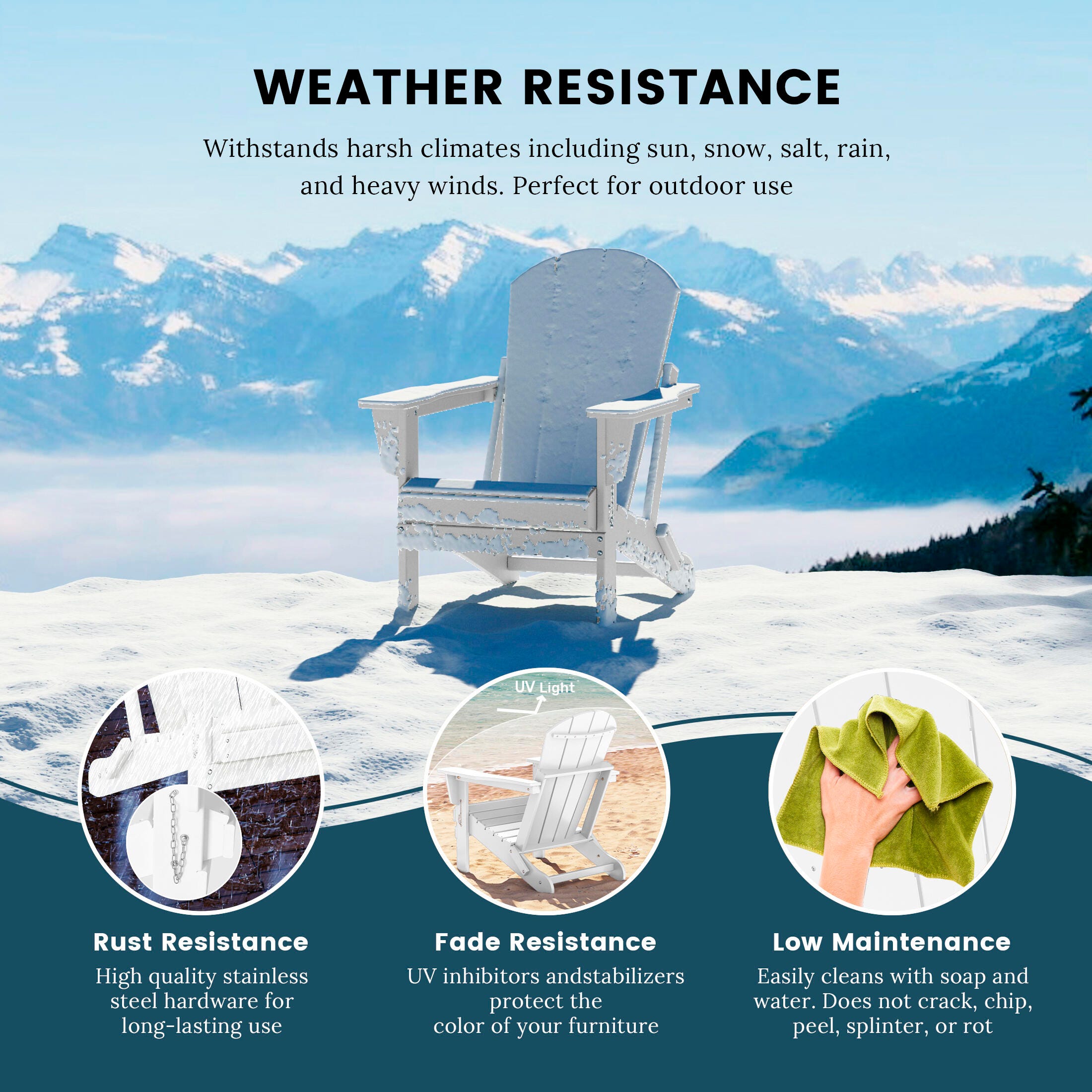 Westin Outdoor  Outdoor Folding Poly Adirondack Chair, White, large
