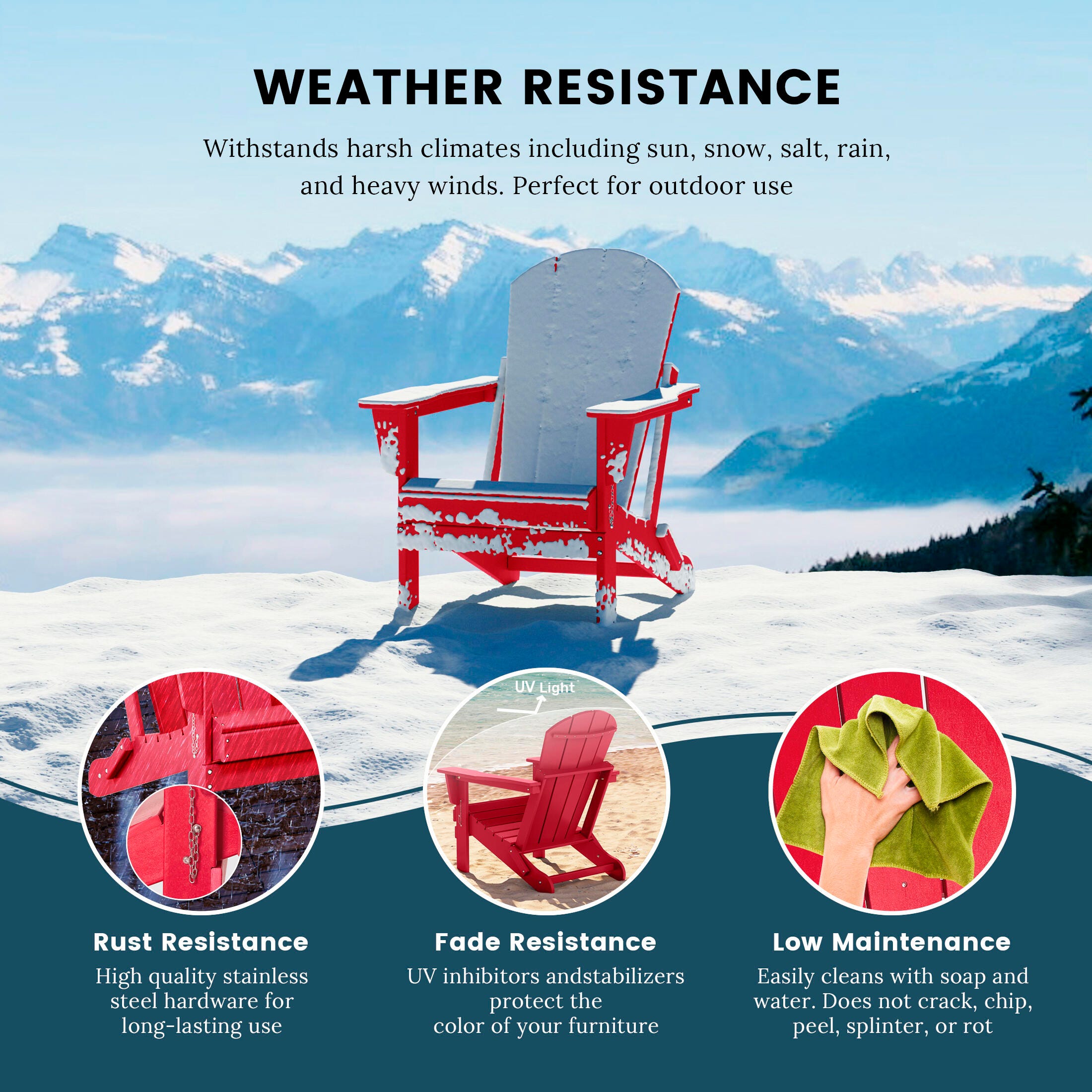 Westin Outdoor  Folding Outdoor Poly Adirondack Chair, Red, large