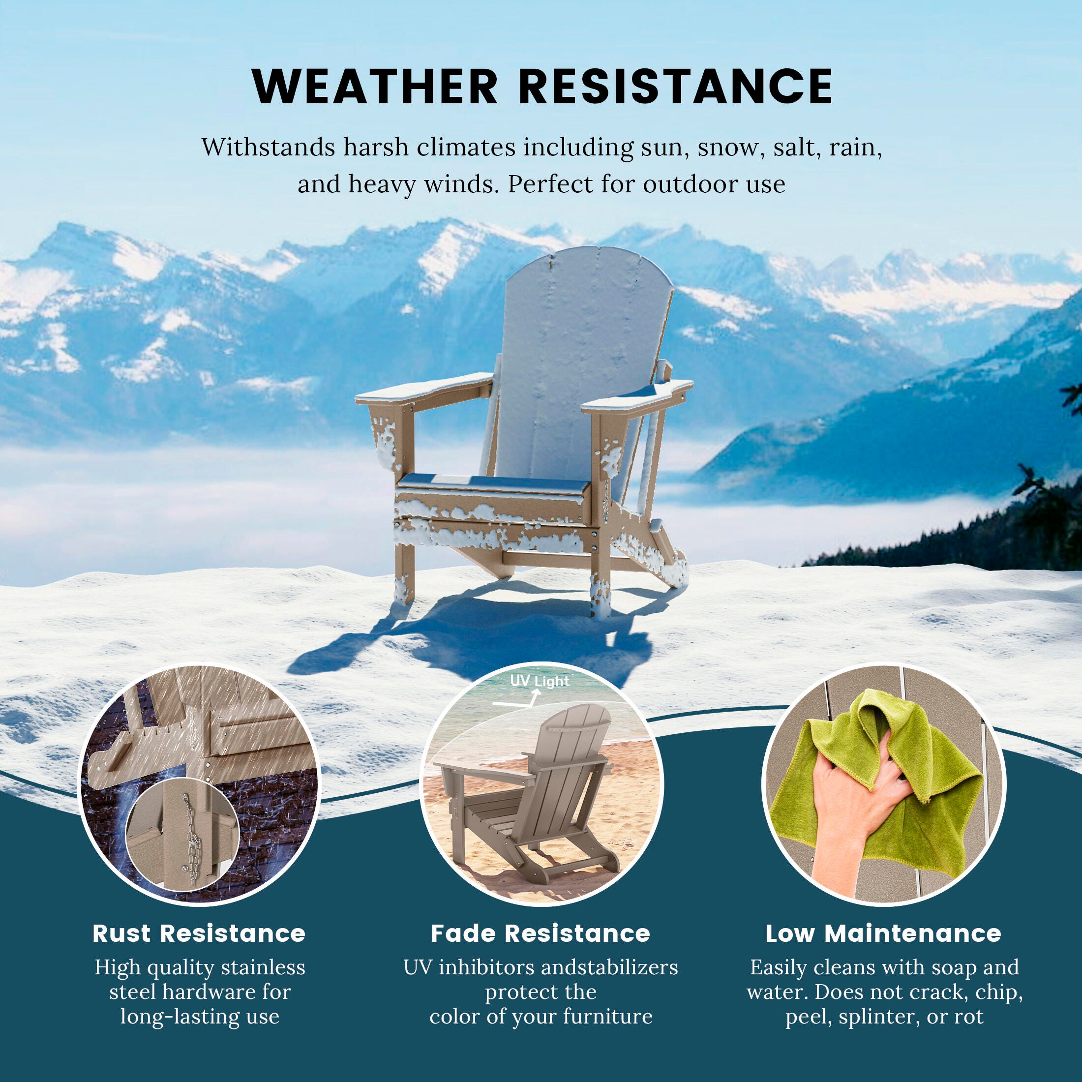 Westin Outdoor Folding Outdoor Poly Adirondack Chair, Beige, large