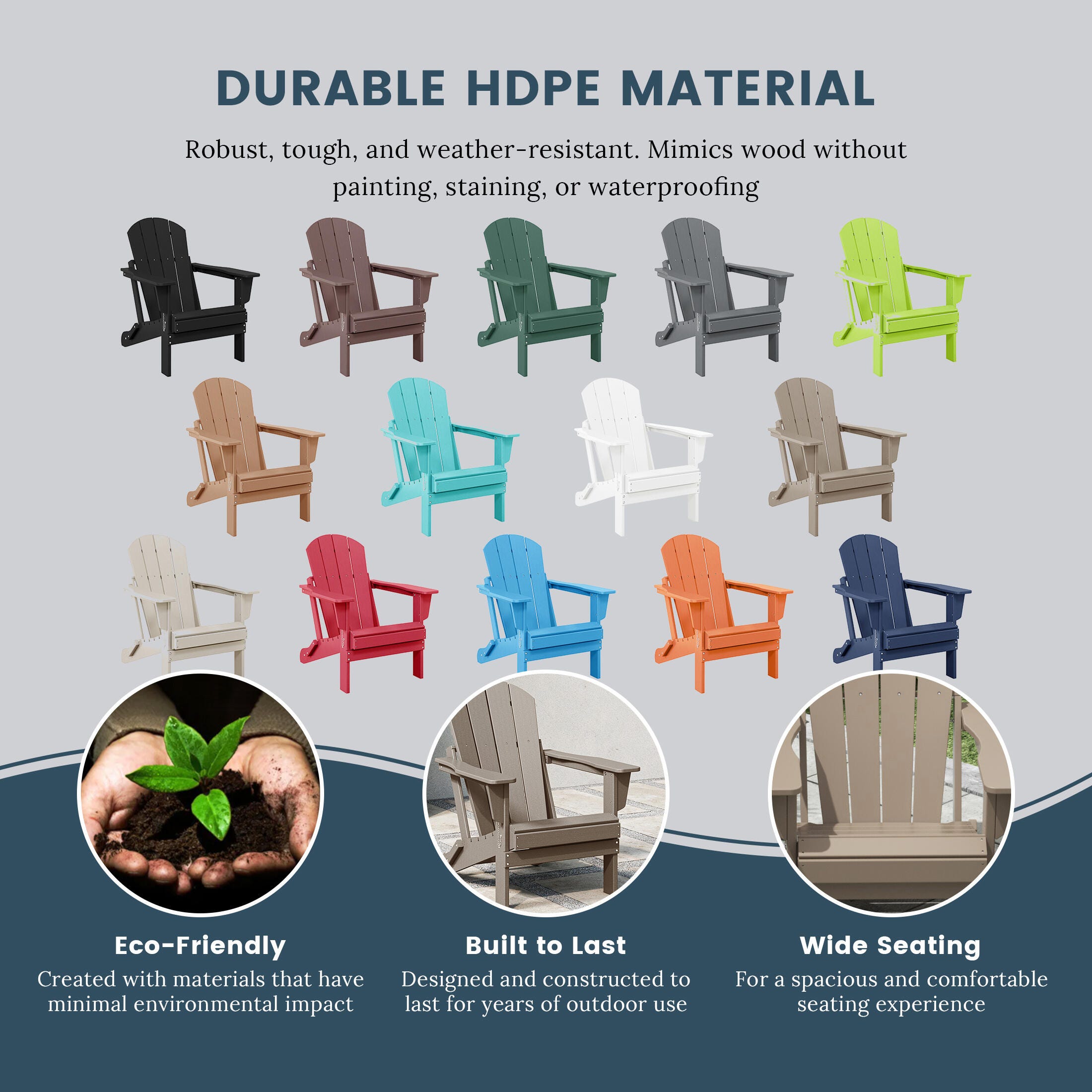 Westin Outdoor Folding Outdoor Poly Adirondack Chair, Beige, large