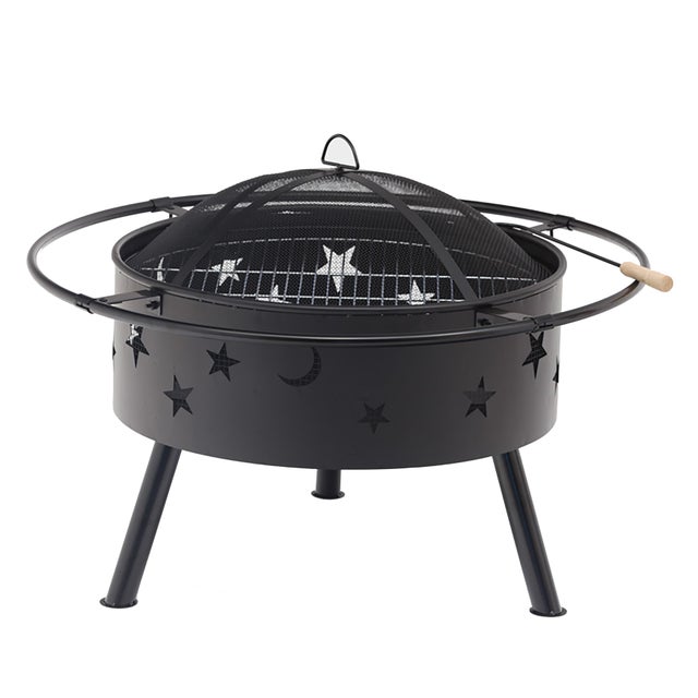 Outdoor Star & Moon Steel Wood Burning Round Fire Pit