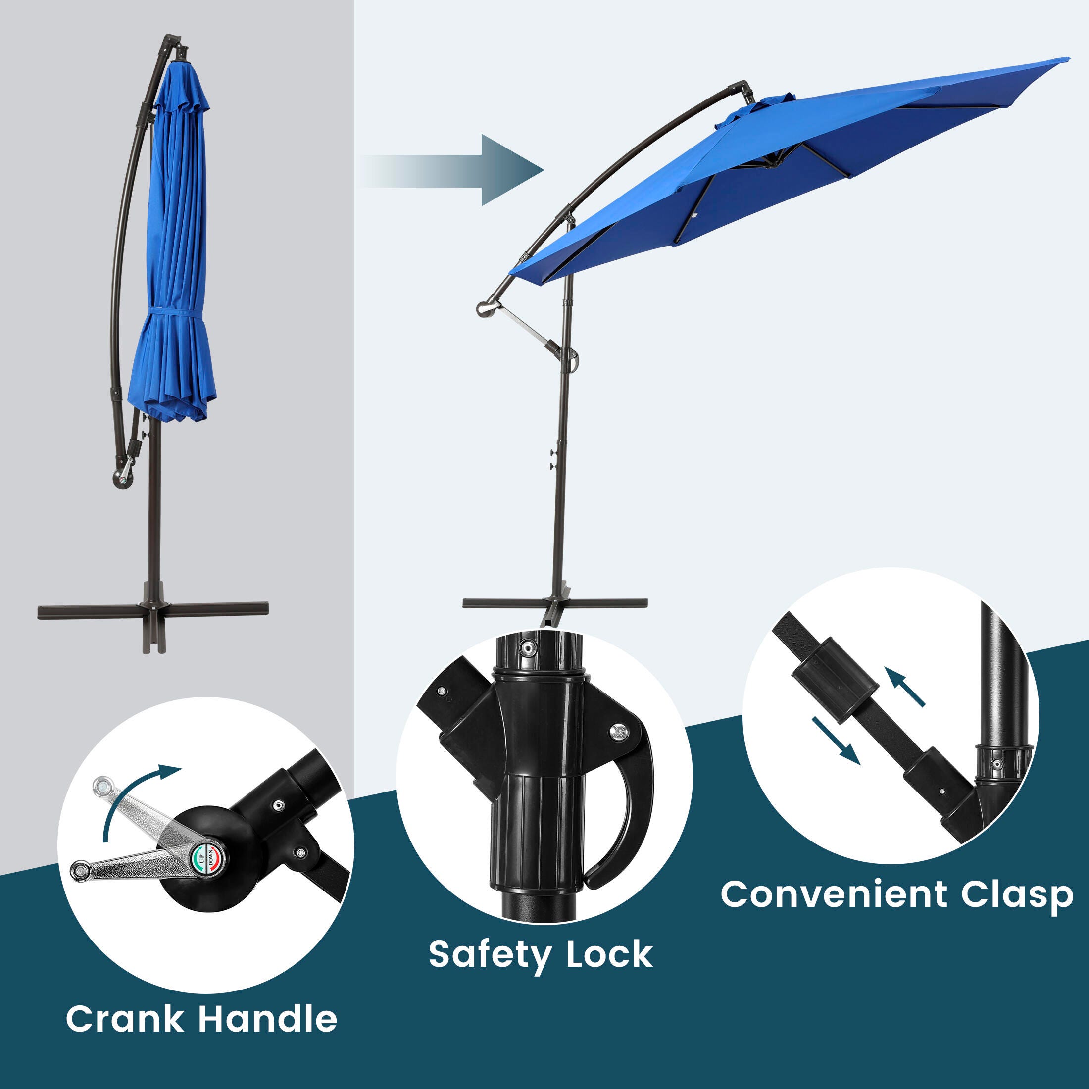 Henley 10' Outdoor Cantilever Hanging Patio Umbrella, Royal Blue, large
