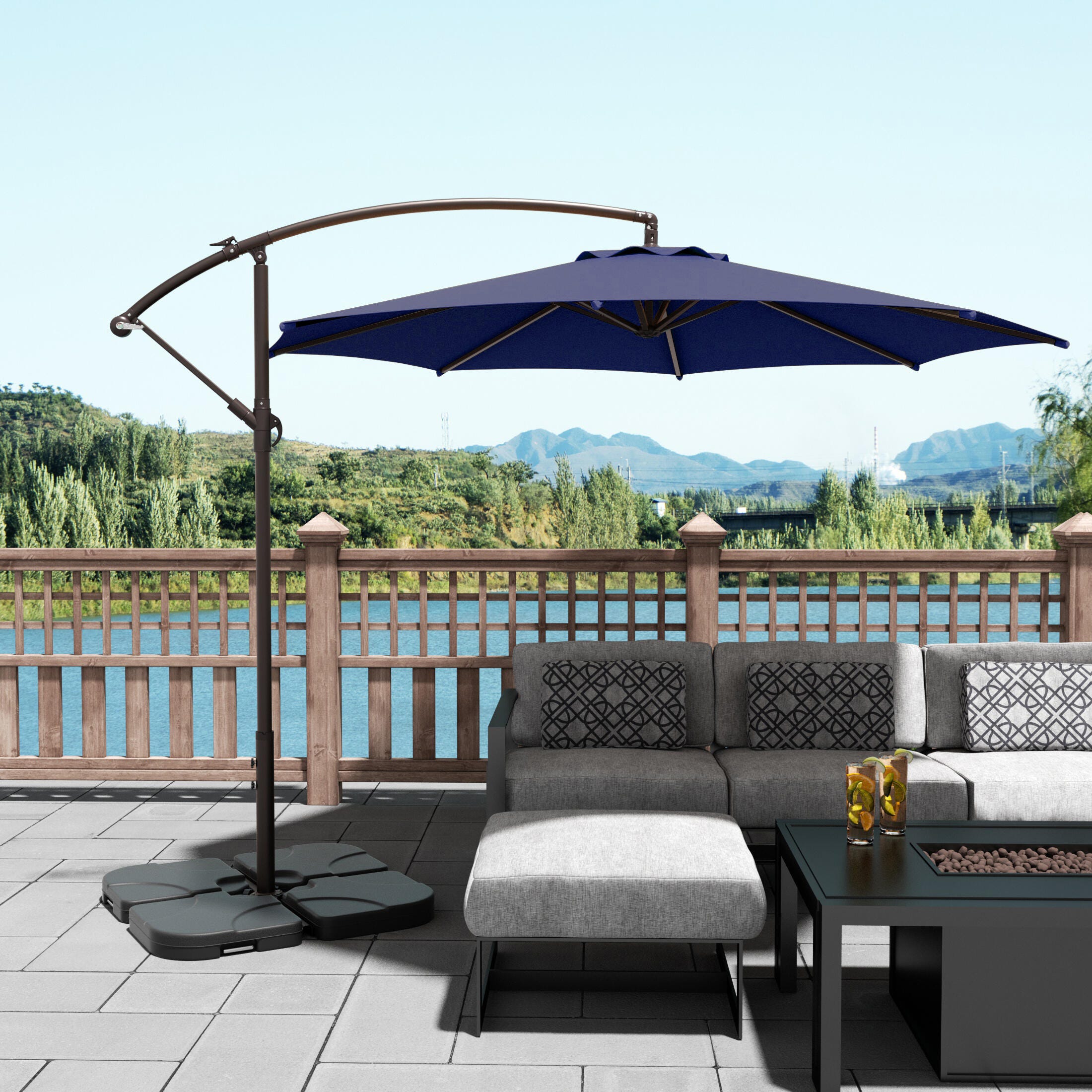 Westin Outdoor 10-Ft Cantiliver Umbrella and Base Weight Set, Navy Blue, large