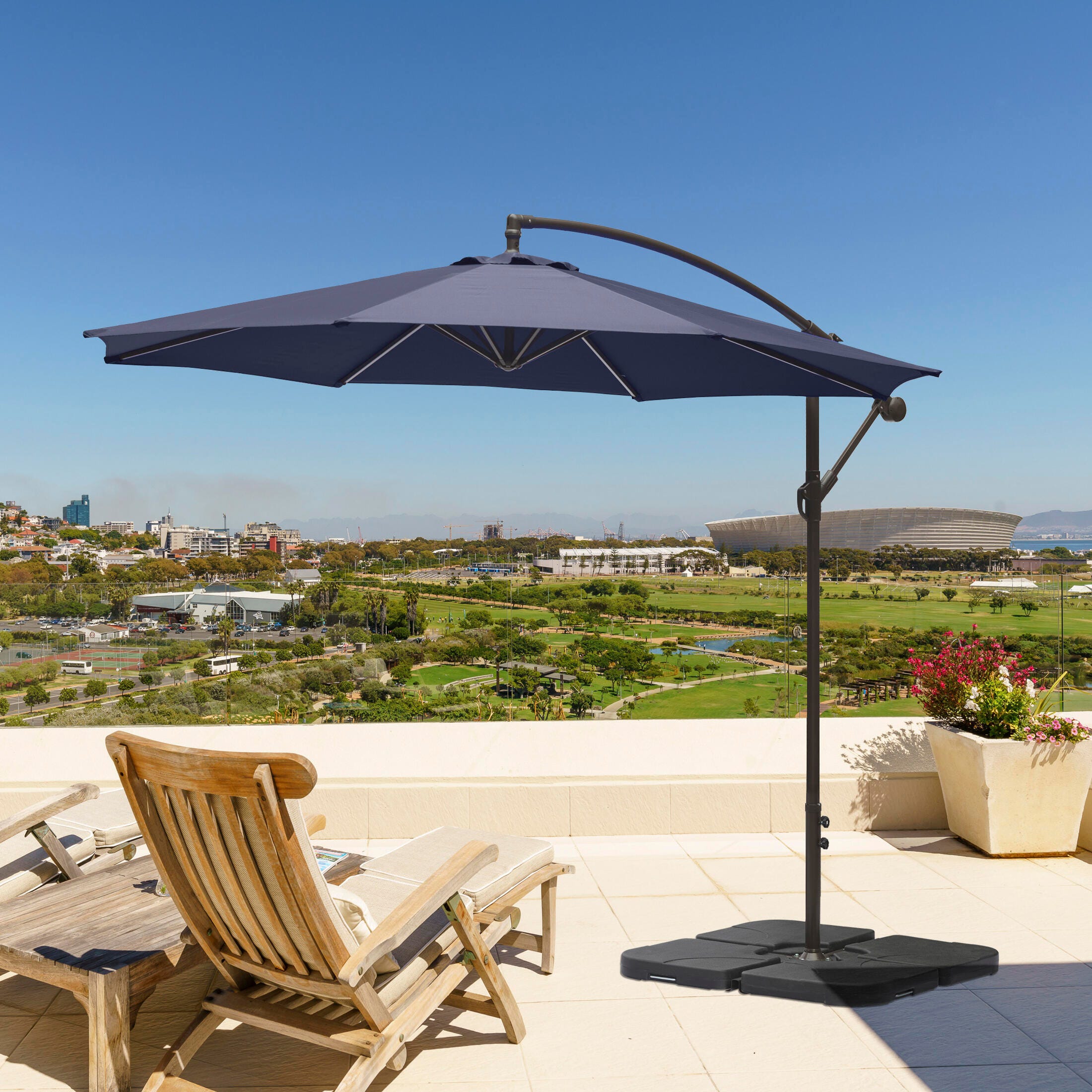 Henley 10' Outdoor Cantilever Hanging Patio Umbrella, Navy Blue, rollover