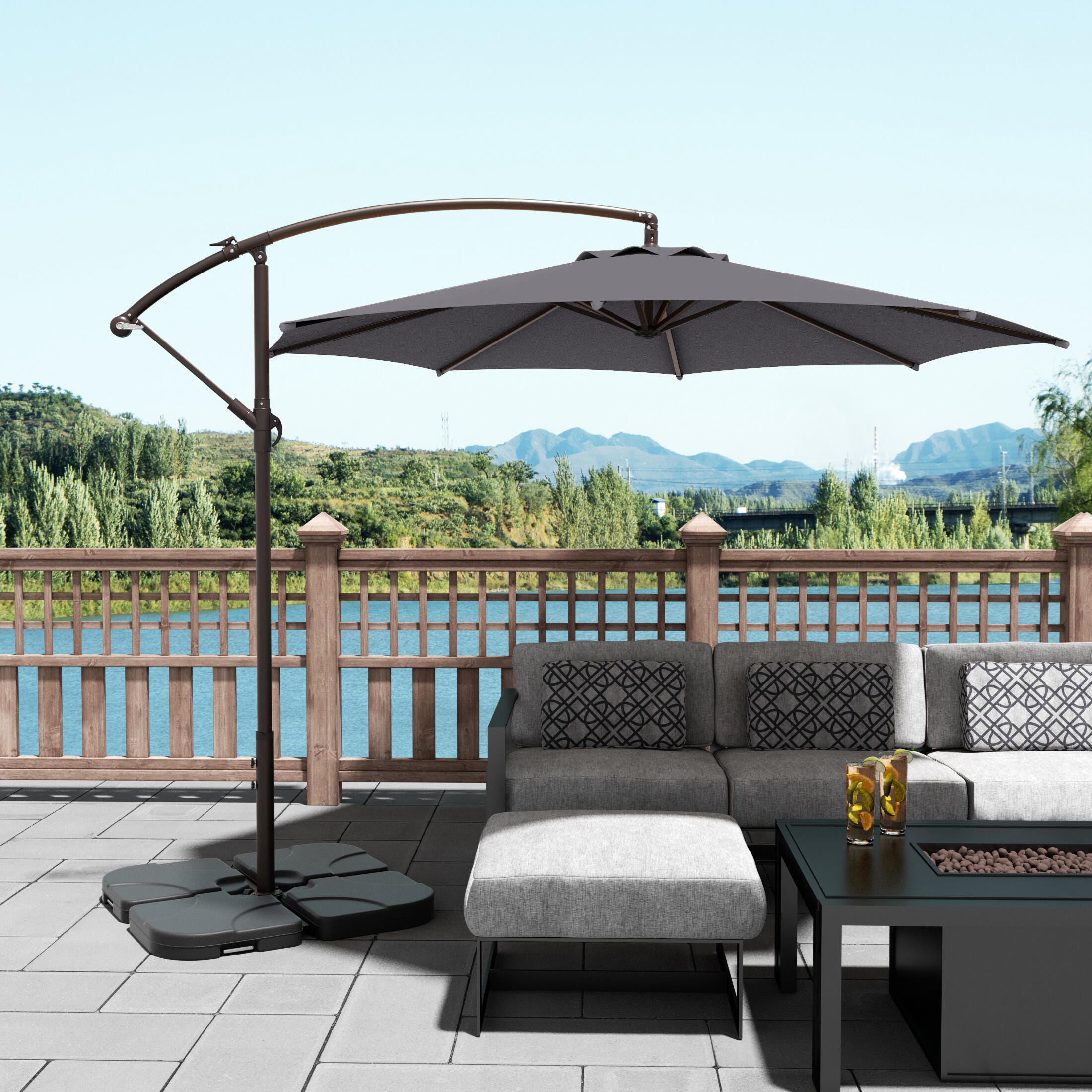 Westin Outdoor 10-Ft Cantiliver Umbrella and Base Weight Set, Gray, rollover