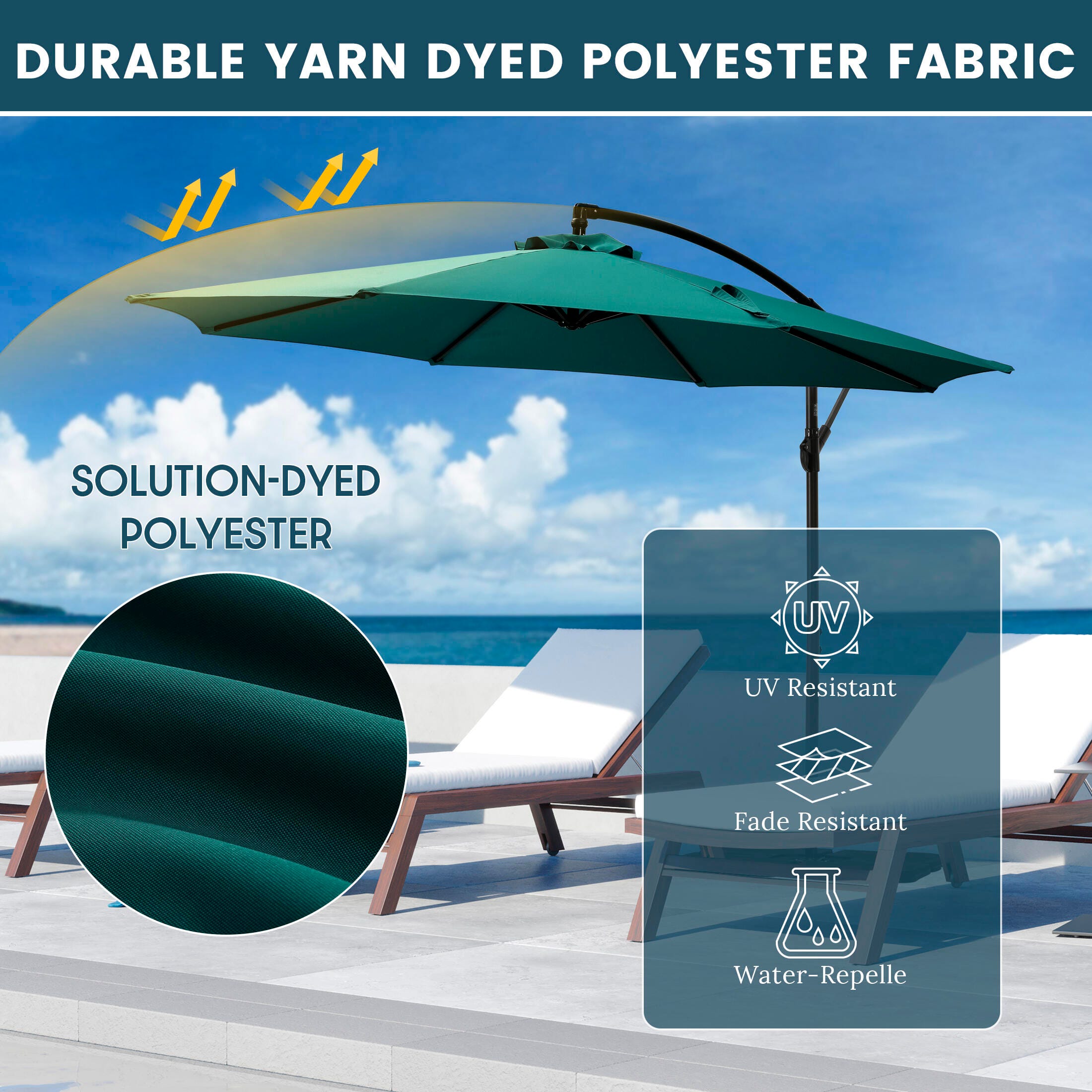 Henley 10' Outdoor Cantilever Hanging Patio Umbrella, Dark Green, large