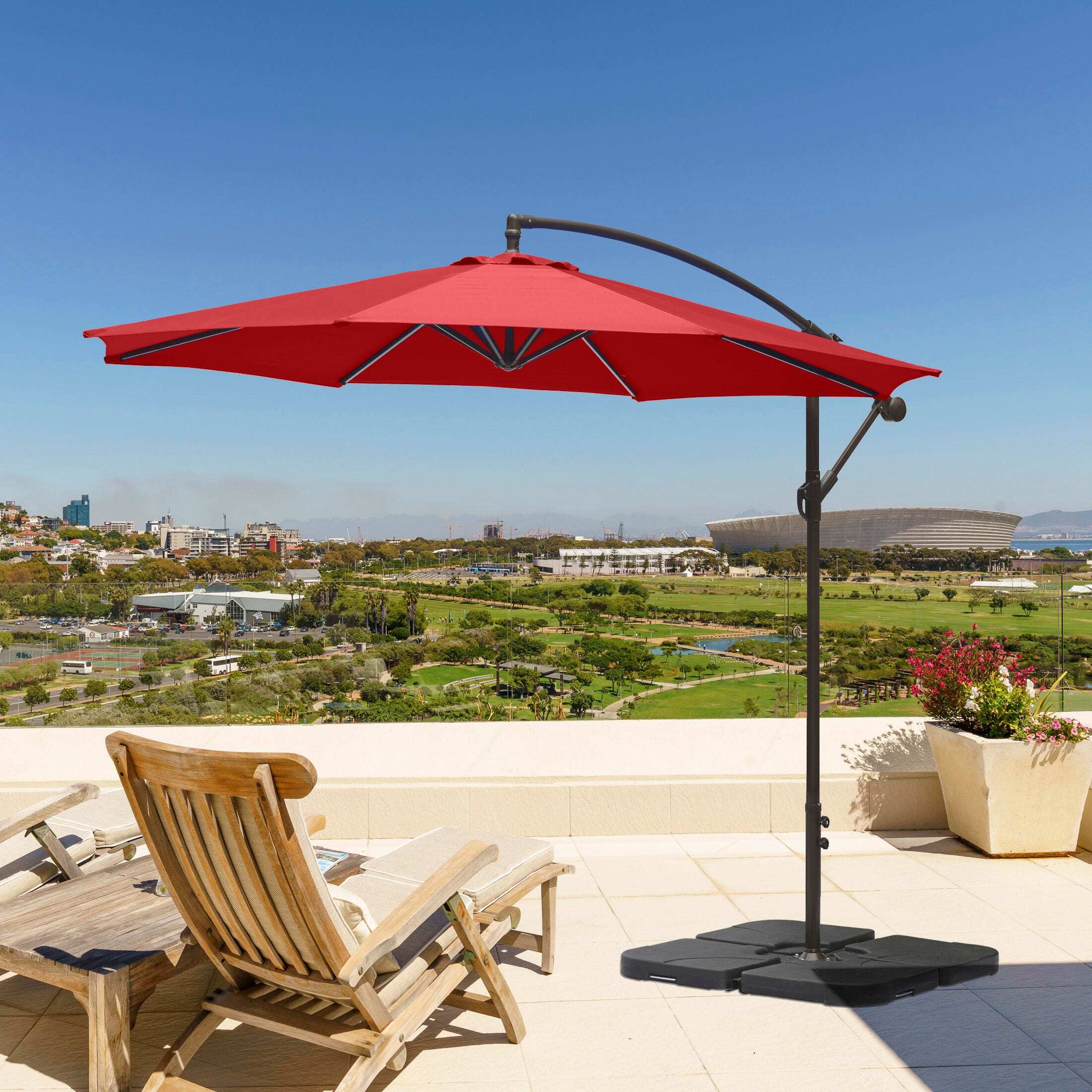 Henley 10' Outdoor Cantilever Hanging Patio Umbrella, Red, rollover