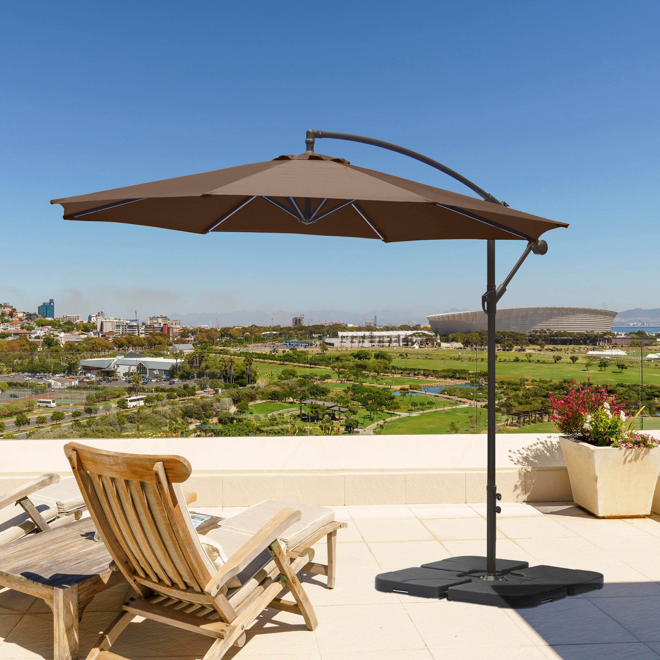 Henley 10' Outdoor Cantilever Hanging Patio Umbrella, Coffee, rollover
