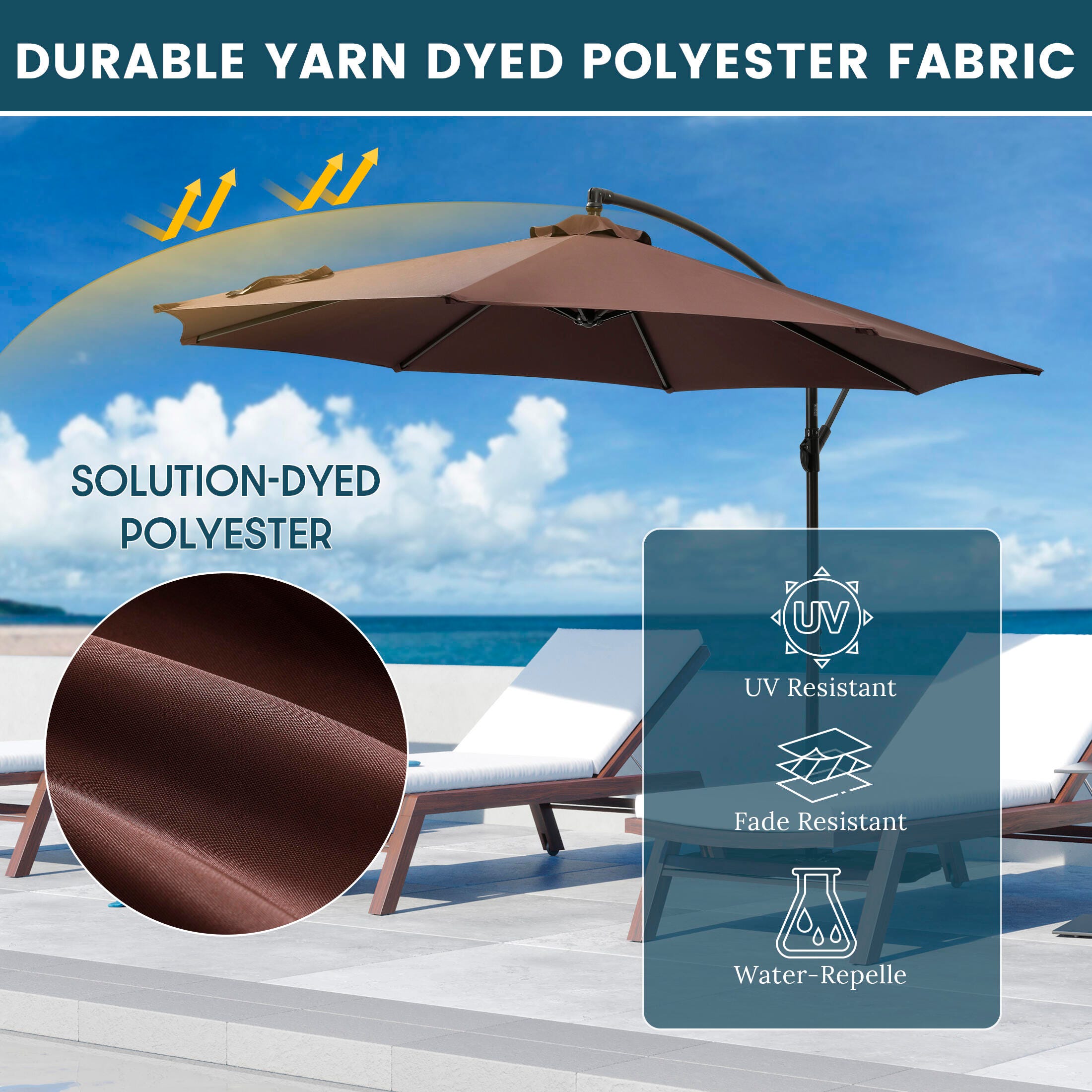 Henley 10' Outdoor Cantilever Hanging Patio Umbrella, Coffee, large