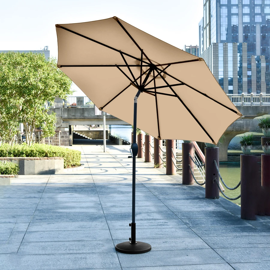 large round patio umbrella Grand 11FT Cantilever with Base Outdoor Aluminum Offset Umbrella for Patio Garden Backyard (Champagne, 11 FT) : Patio, Lawn & Garden where every moment under the patio umbrella becomes an outdoor luxury Westin Outdoor 9-Ft Market Patio