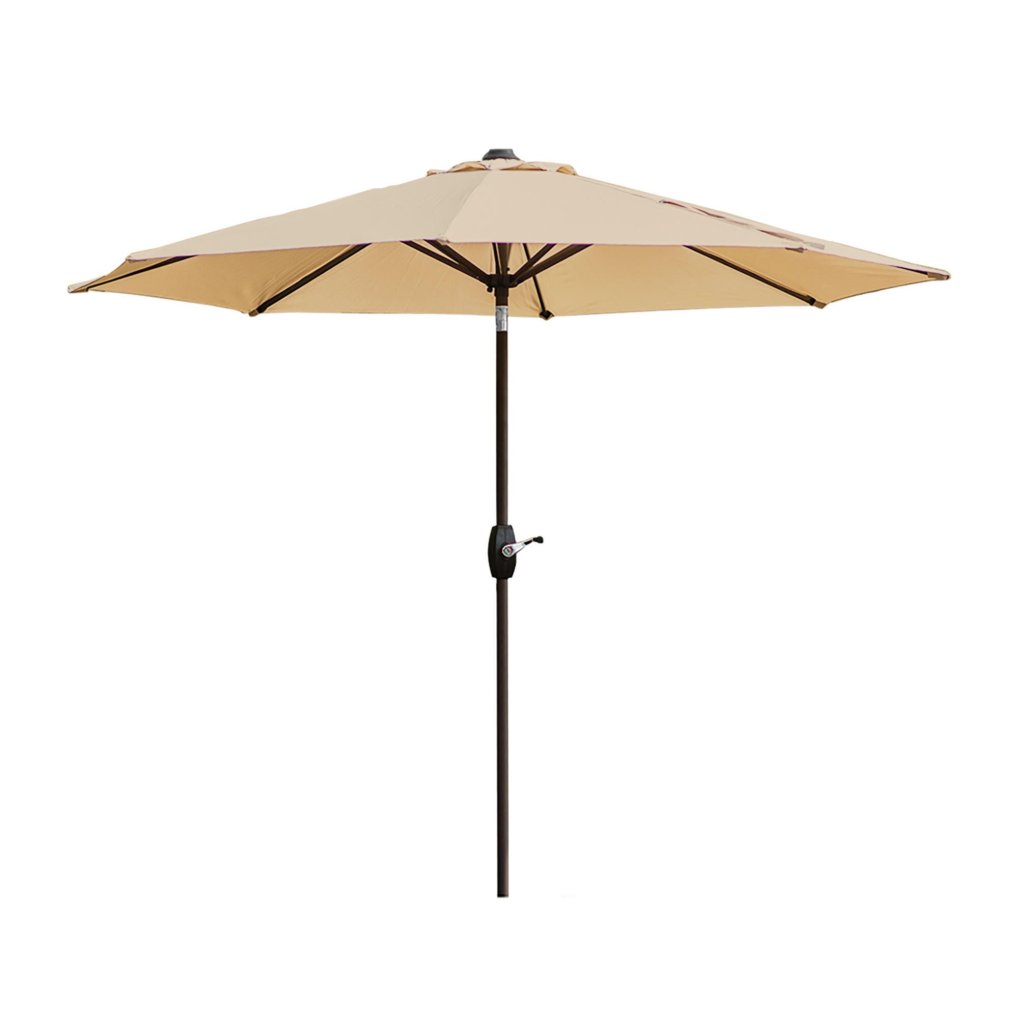 9 foot patio umbrella Primehome 9 ft. Patio Umbrella for Outdoor with Push Button Tilt and Crank Table Umbrella Plus Base in Tan