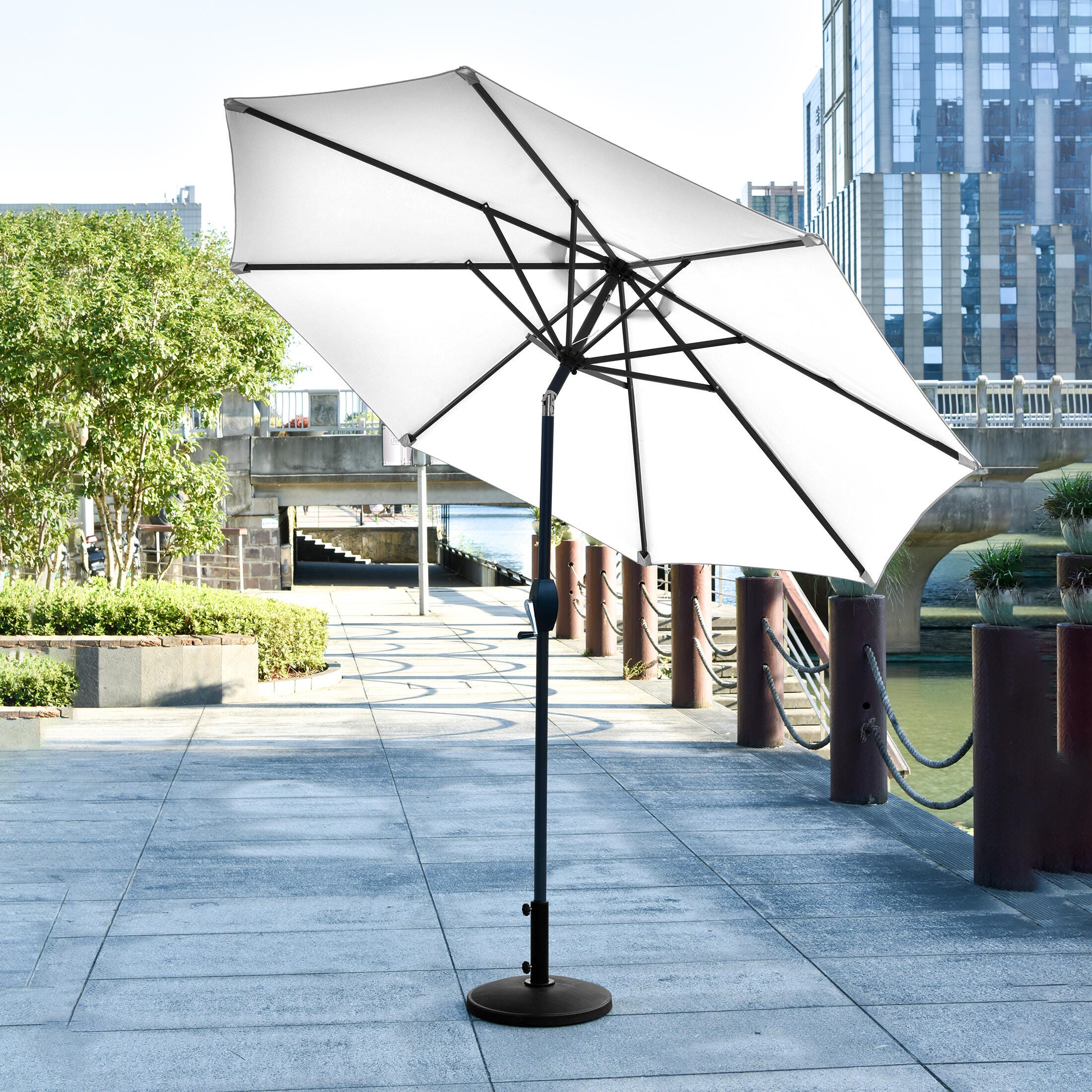 Westin Outdoor 9-Ft Market Patio Umbrella with Round Resin Base, White, rollover