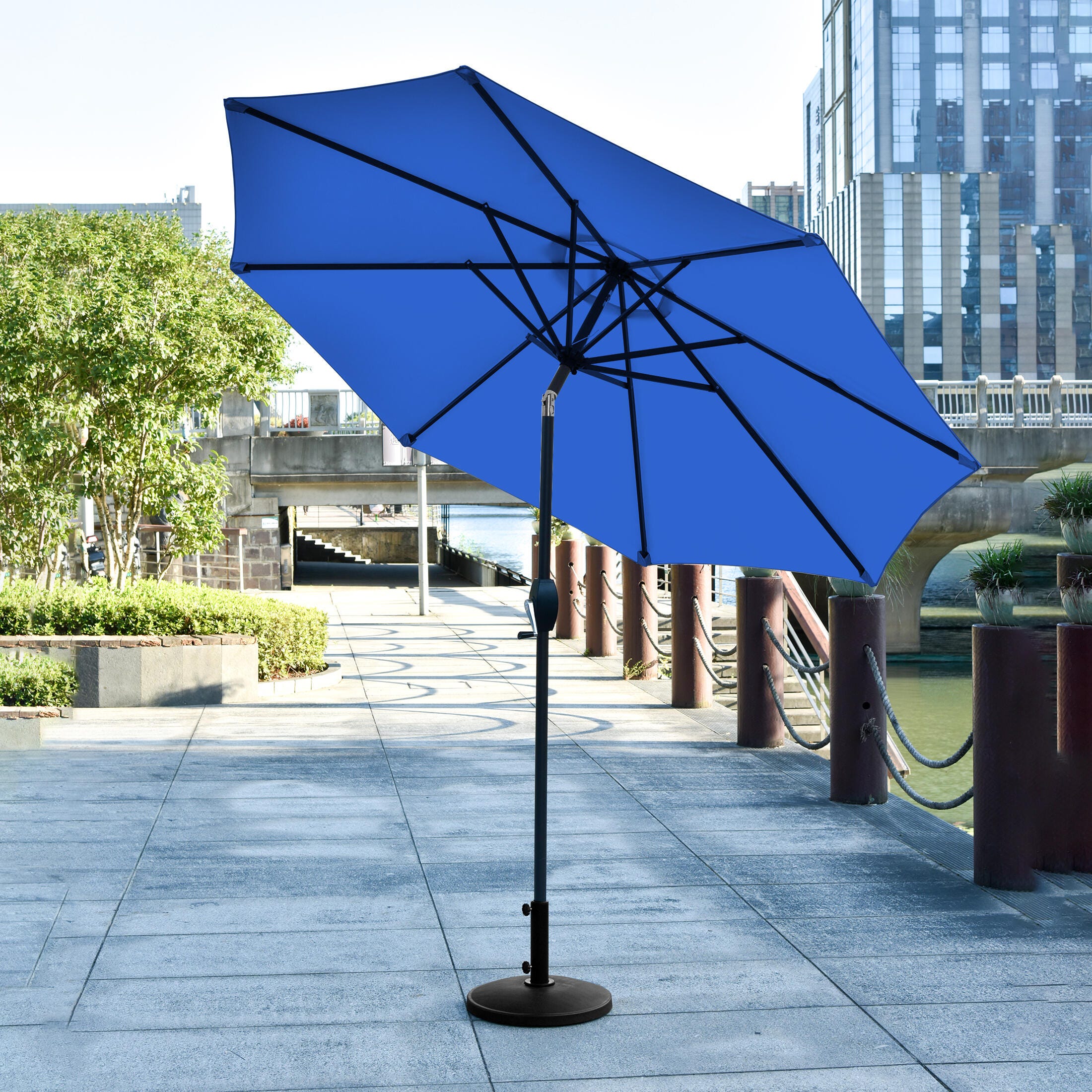 Westin Outdoor 9-Ft Market Patio Umbrella with Round Resin Base, Royal Blue, rollover